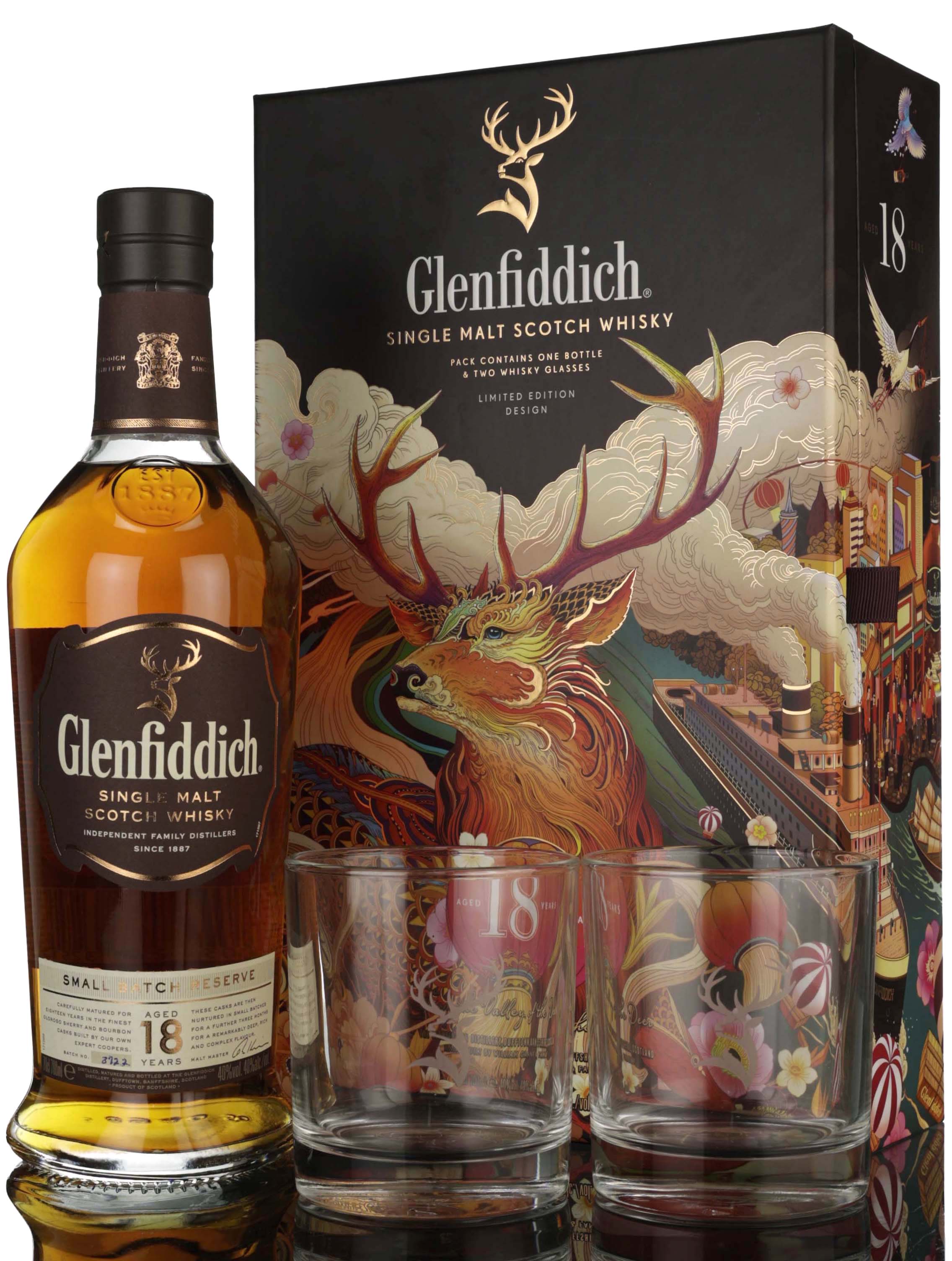 Glenfiddich 18 Year Old - Small Batch - Limited Edition Design - Presentation Set