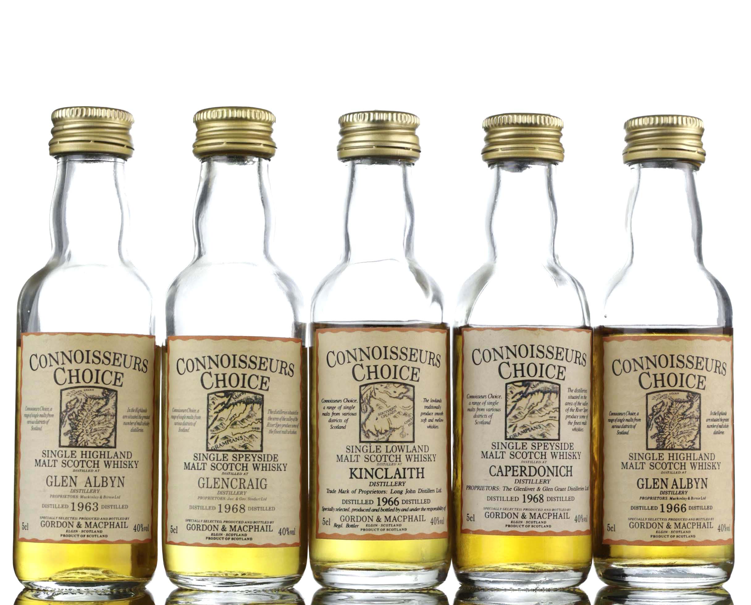 5 x Gordon & MacPhail Connoisseurs Choice Miniatures