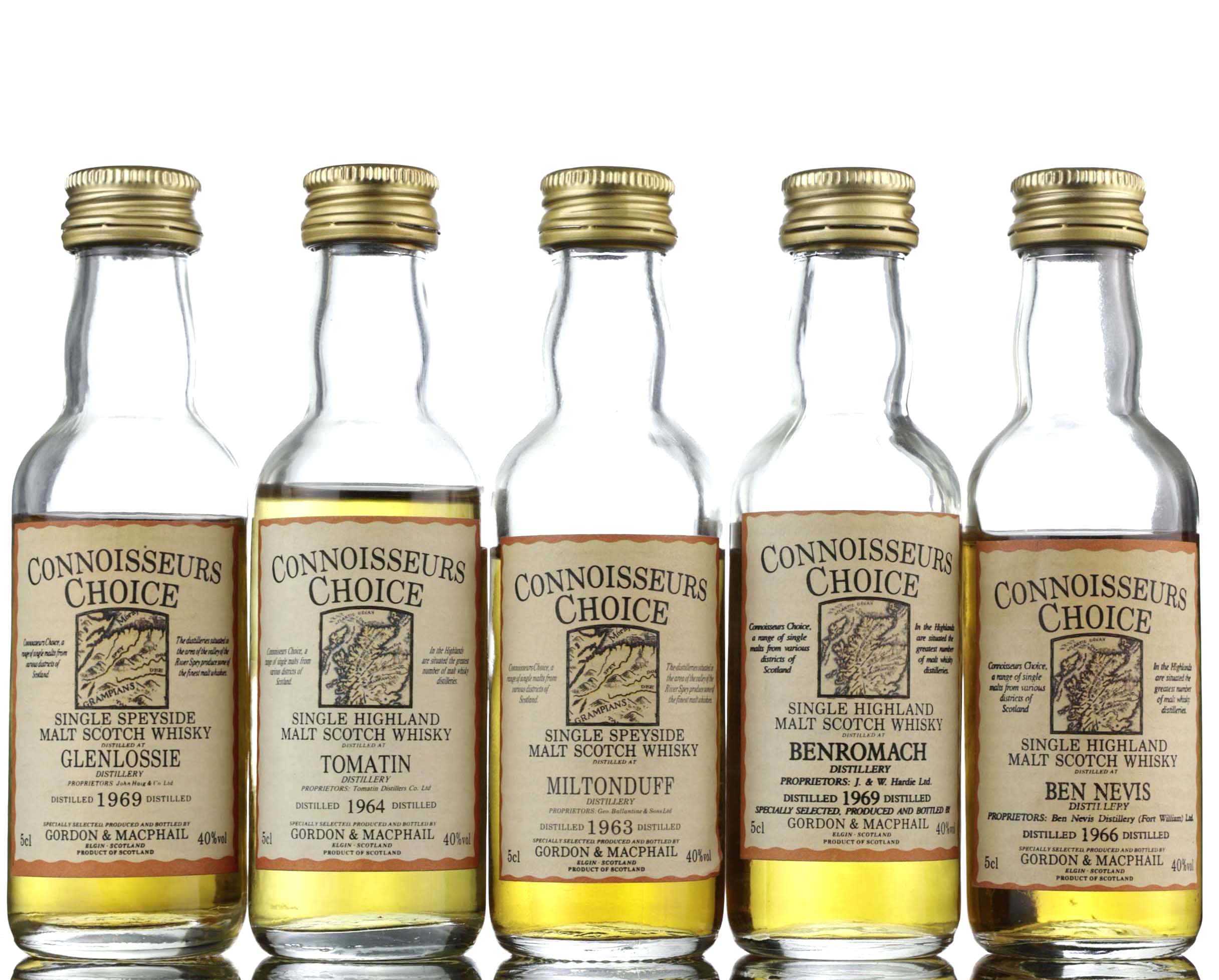 5 x Gordon & MacPhail Connoisseurs Choice Miniatures