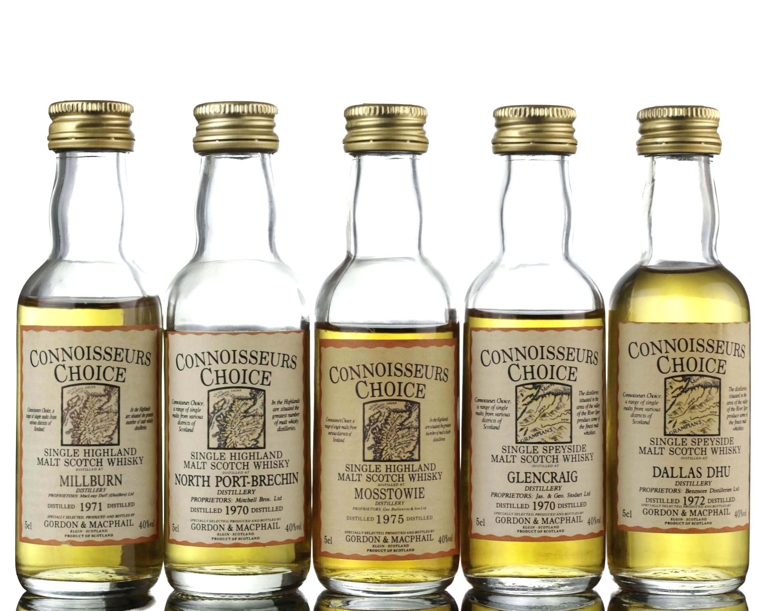 5 x Gordon & MacPhail Connoisseurs Choice Miniatures