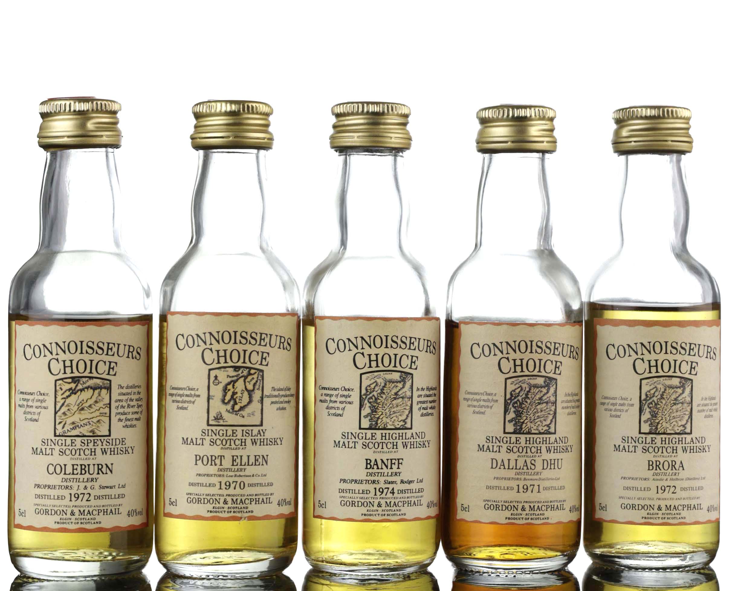 5 x Gordon & MacPhail Connoisseurs Choice Miniatures