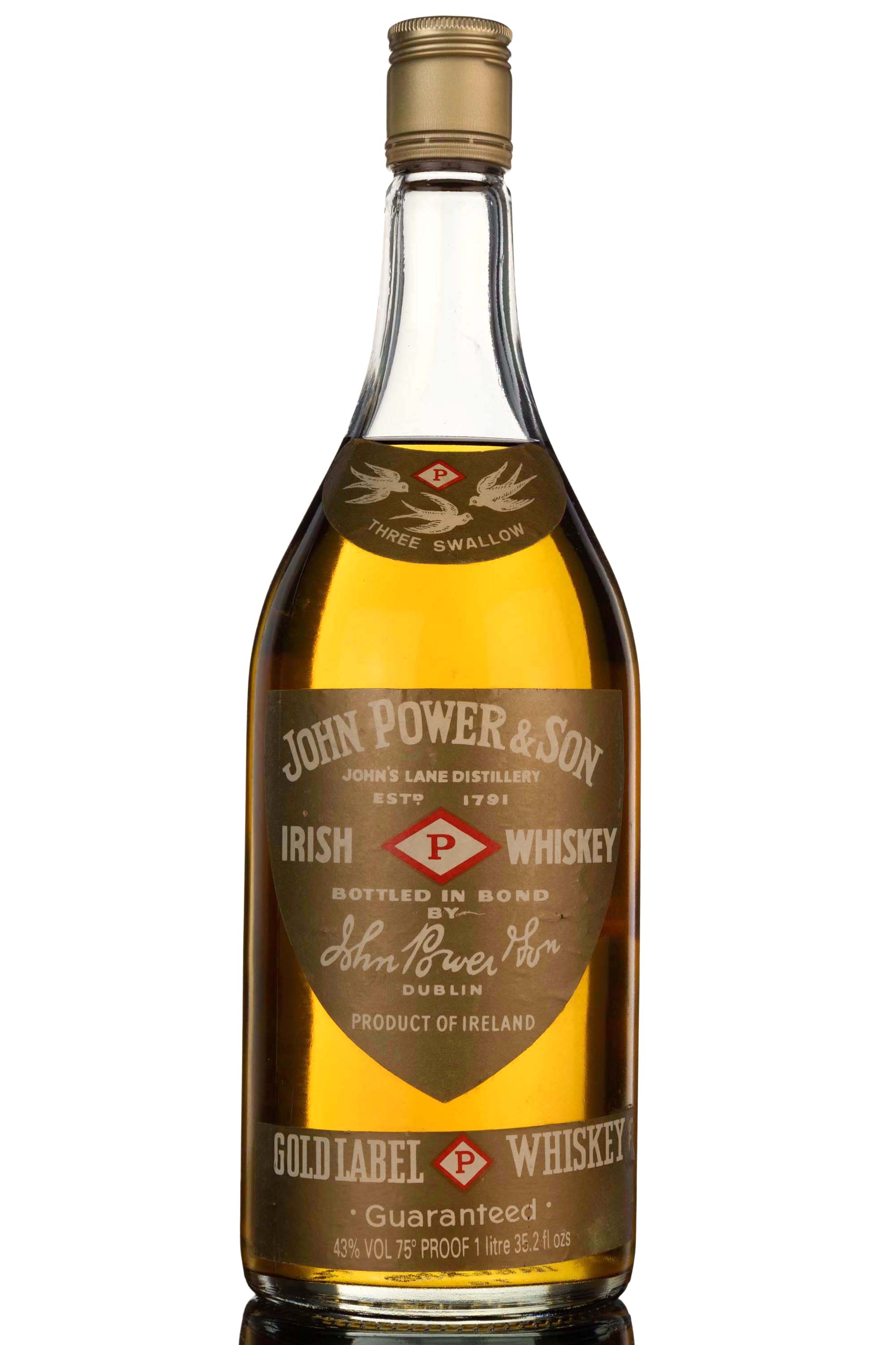 John Power & Son Gold Label - Irish Whiskey - Late 1970s - 1 Litre