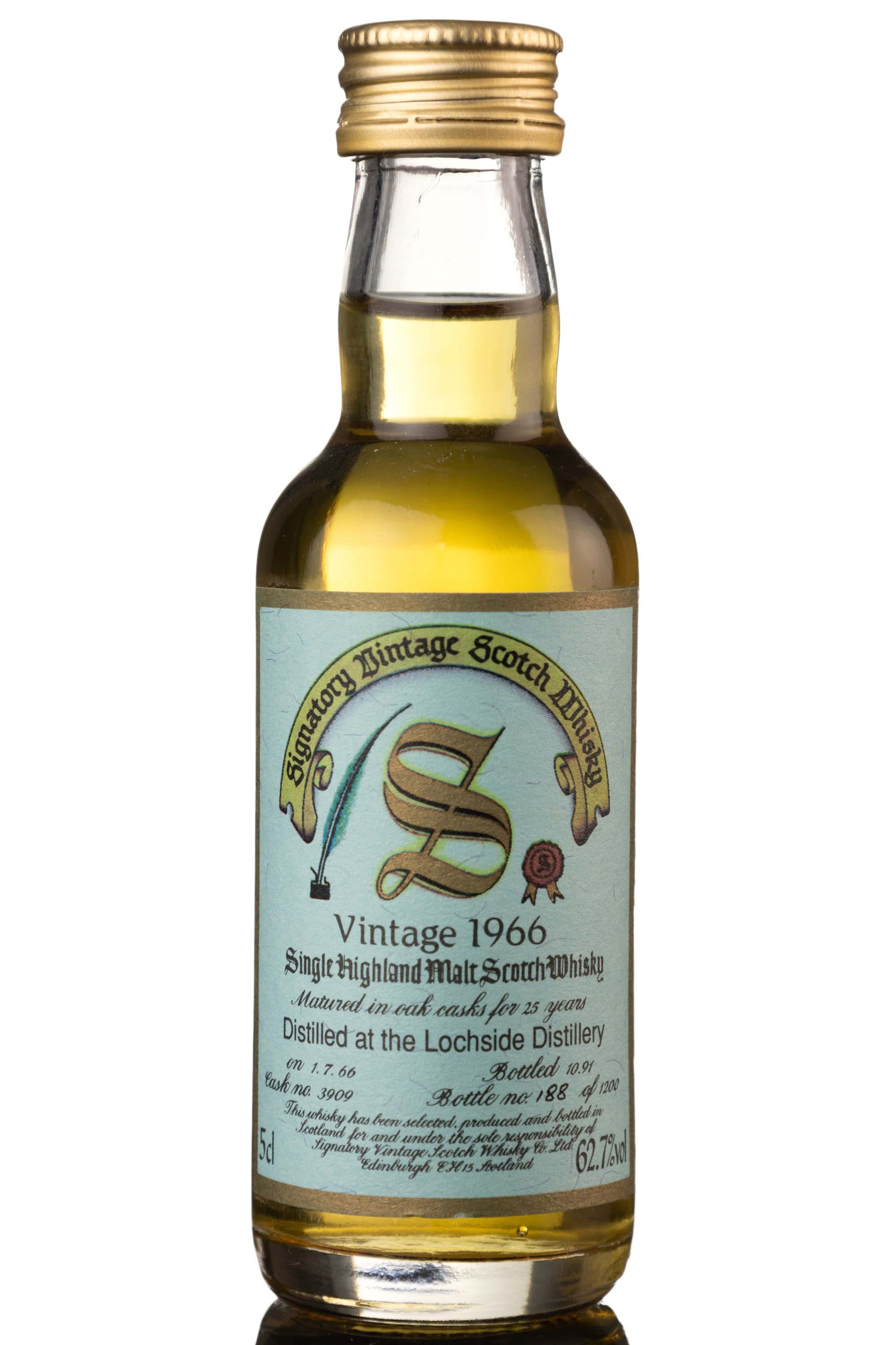 Lochside 1966-1991 - 25 Year Old - Signatory Vintage - Single Cask 3909 - Miniature