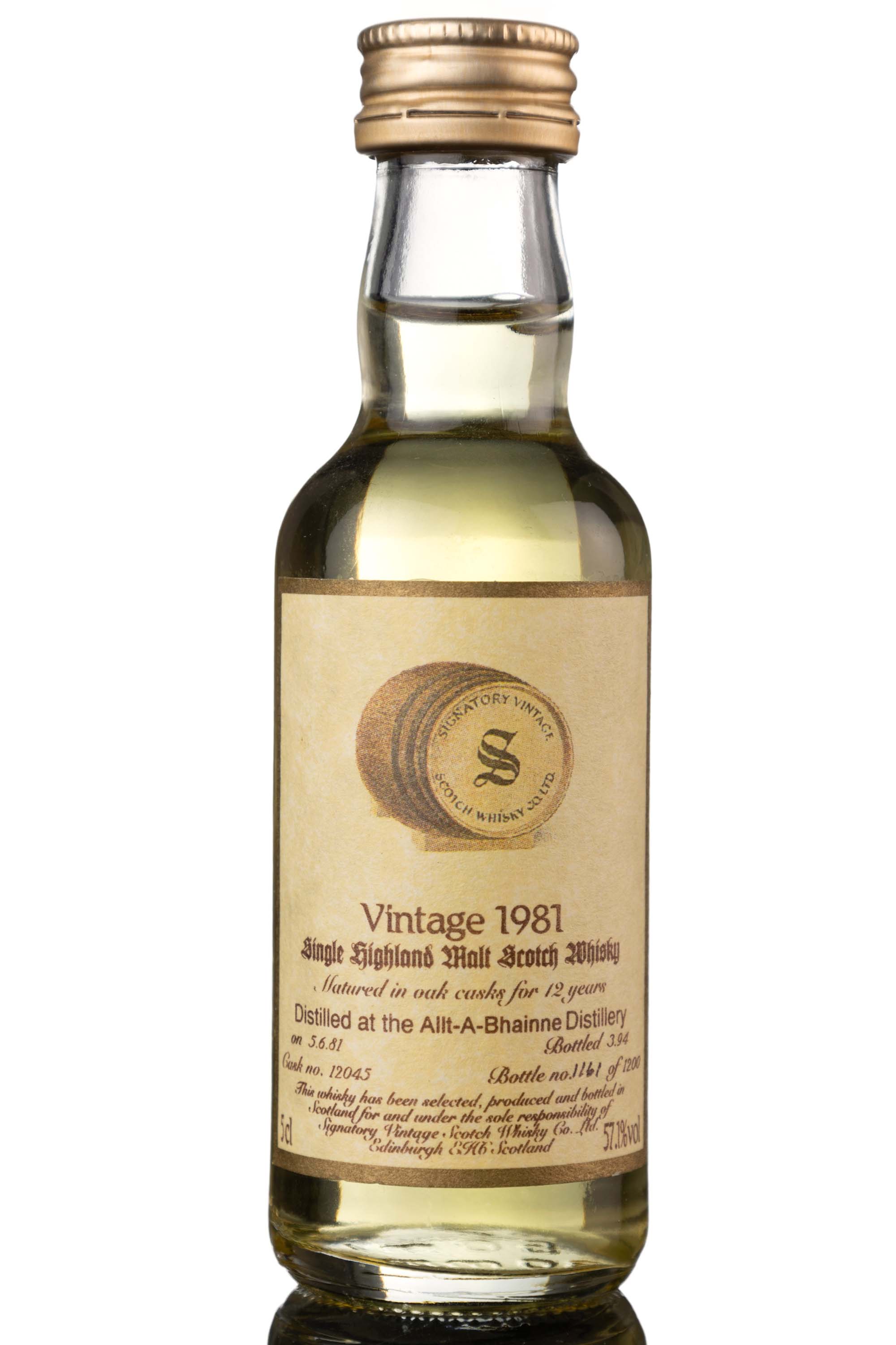 Allt-A-Bhainne 1981-1994 - 12 Year Old - Signatory Vintage - Single Cask 12045 - Miniature