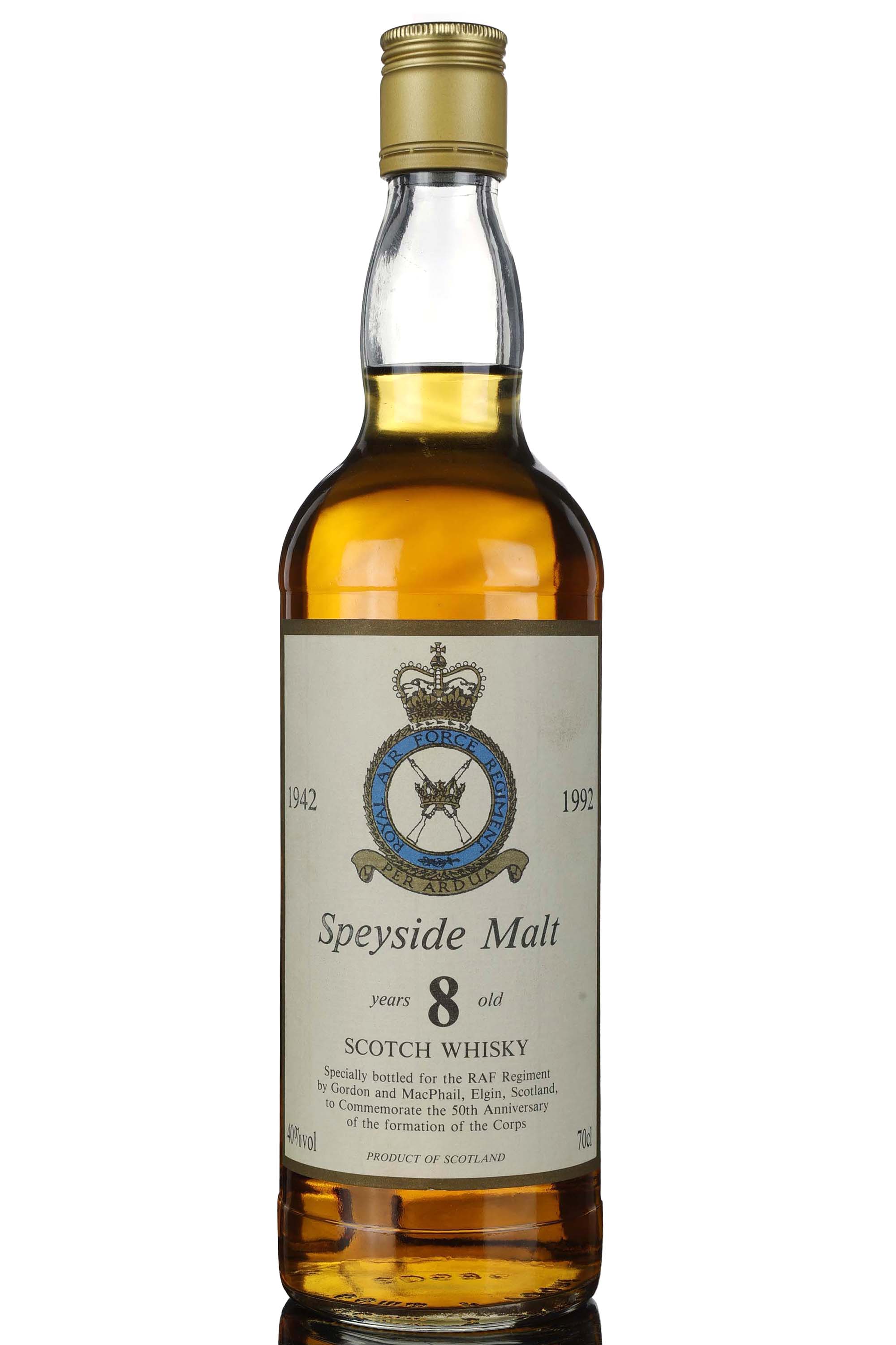 Speyside Malt 8 Year Old - Gordon & MacPhail - RAF Regiment 50th Anniversary 1942-1992