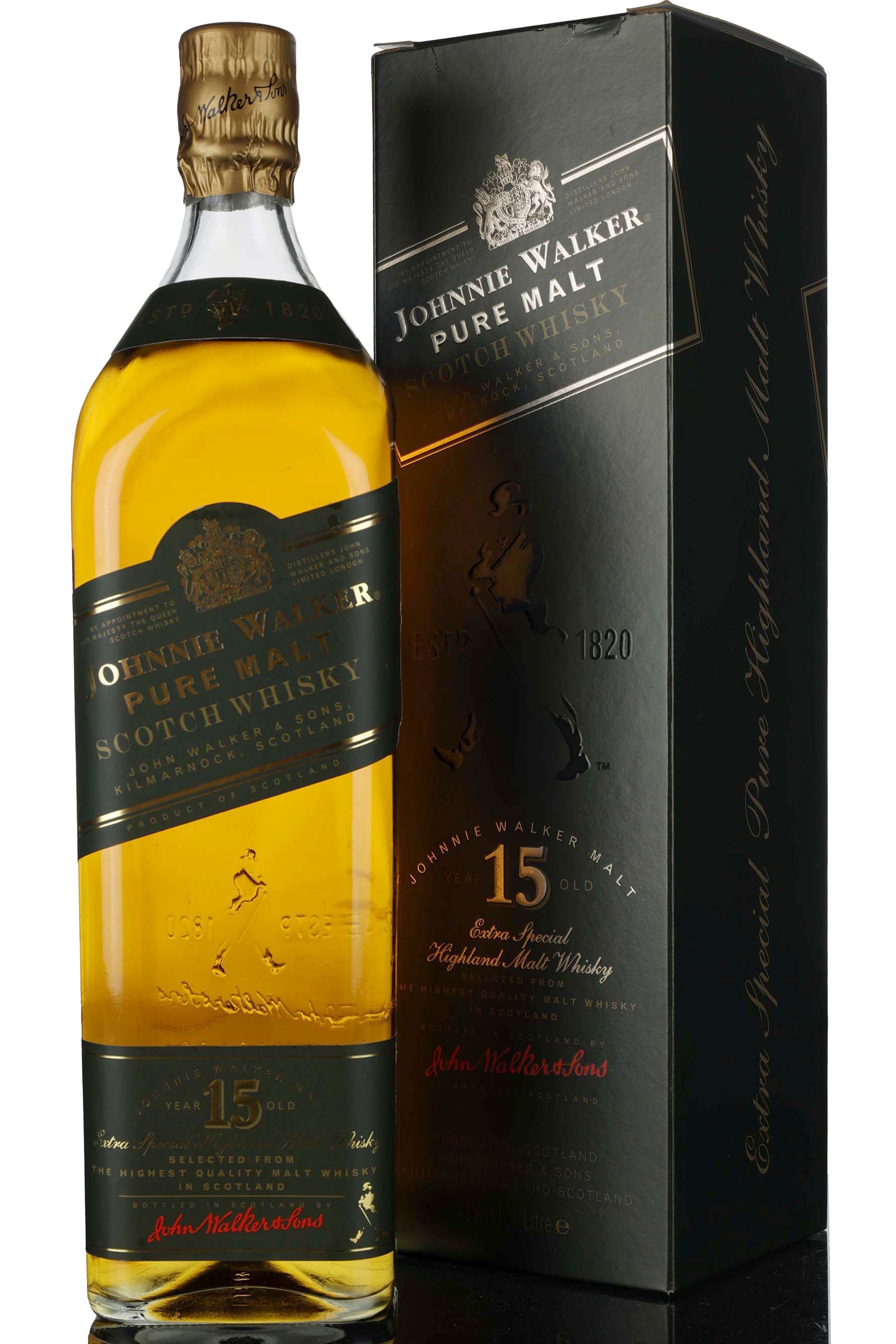 Johnnie Walker 15 Year Old - Green Label - Circa 2000 - 1 Litre