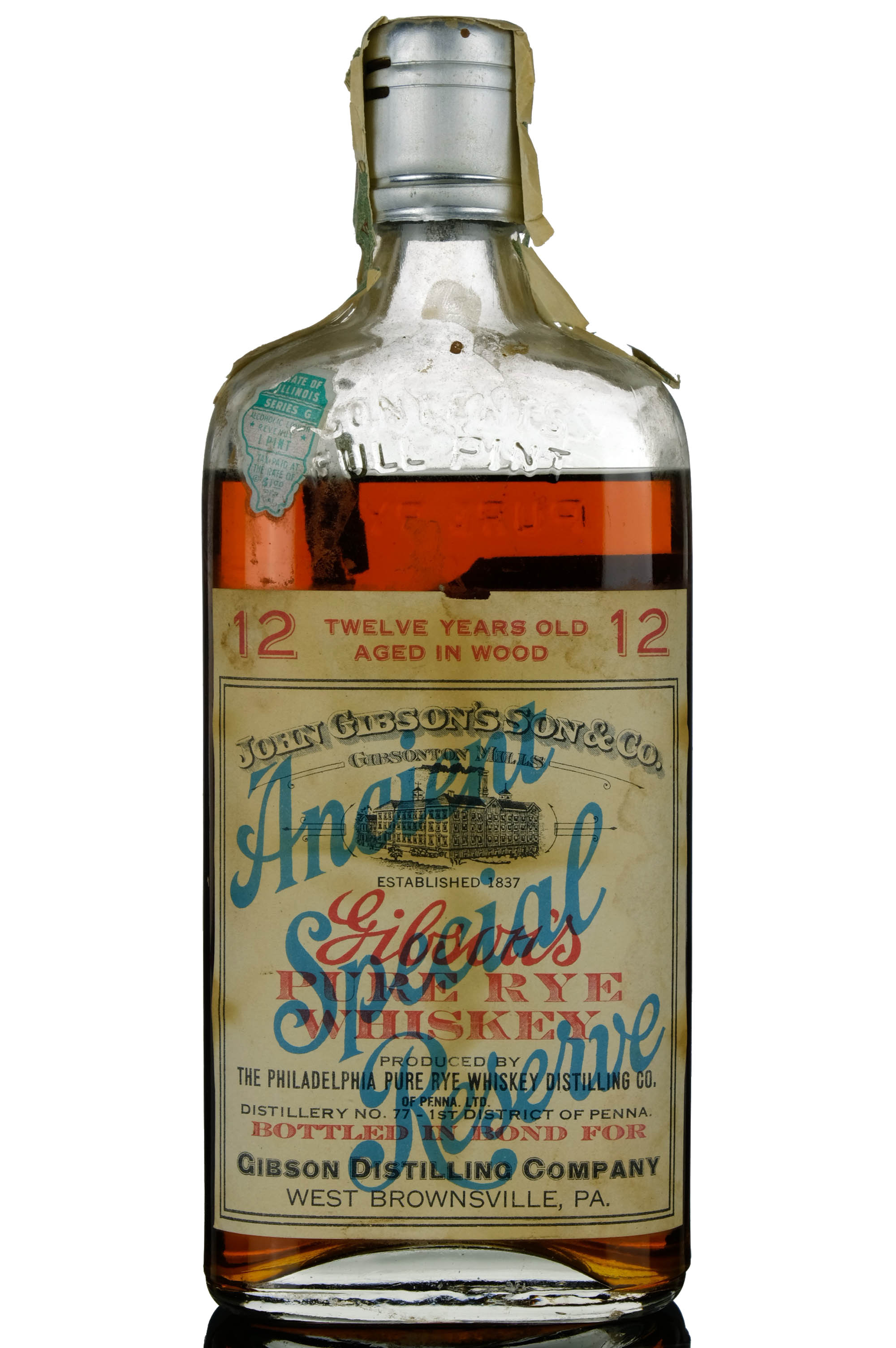John Gibsons Co Ancient Special Reserve Pure Rye 19161928 12 100 Proof
