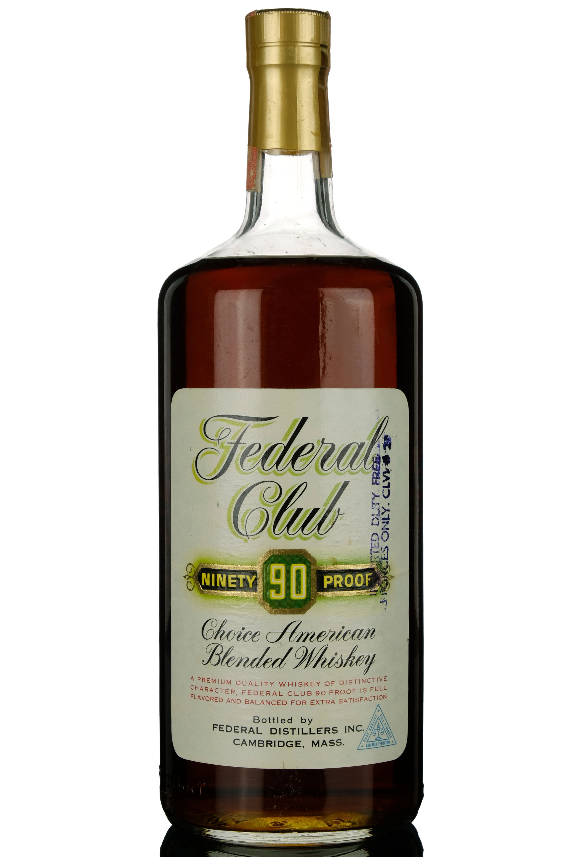 Federal Club 90 Proof Choice American Blended Whiskey 1970s 1 Quart