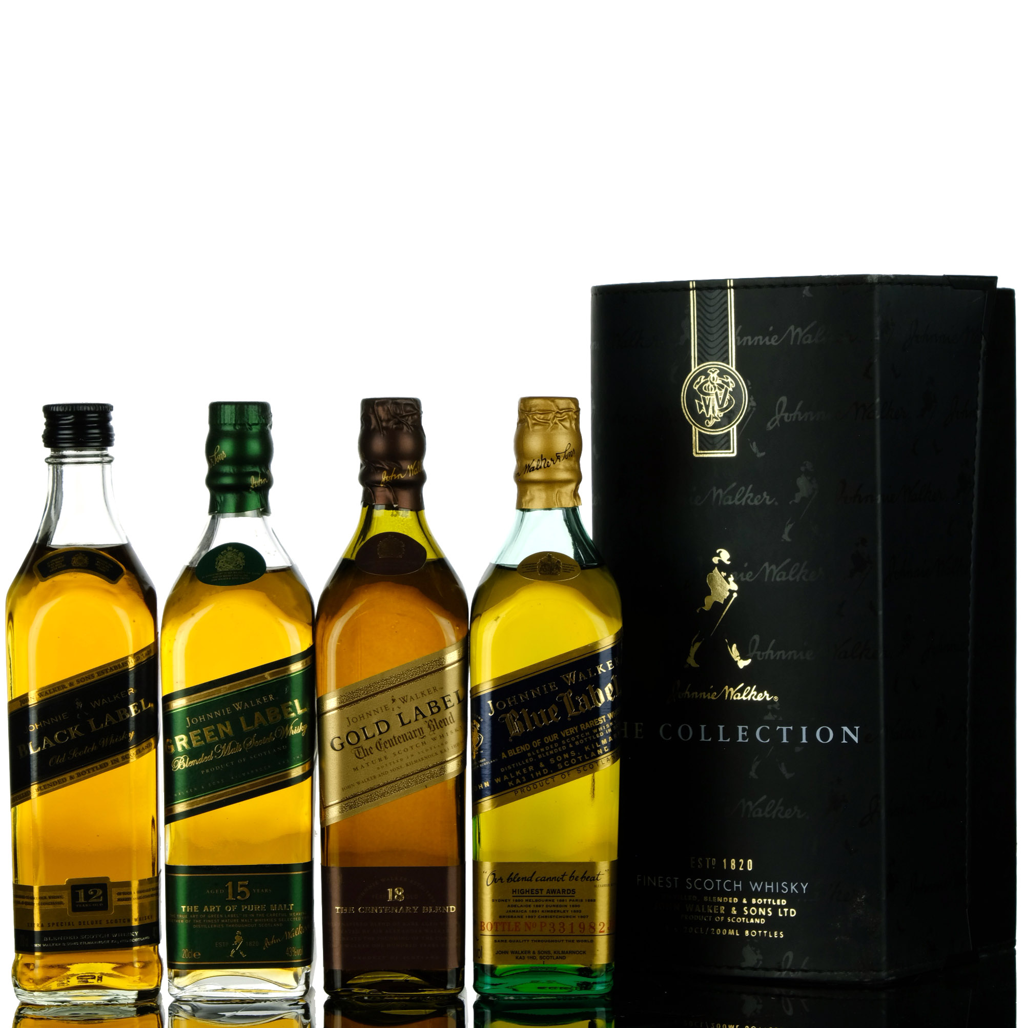 Johnnie Walker Quarter Bottle Box Set Black Label Green Label Gold Label Blue Labe
