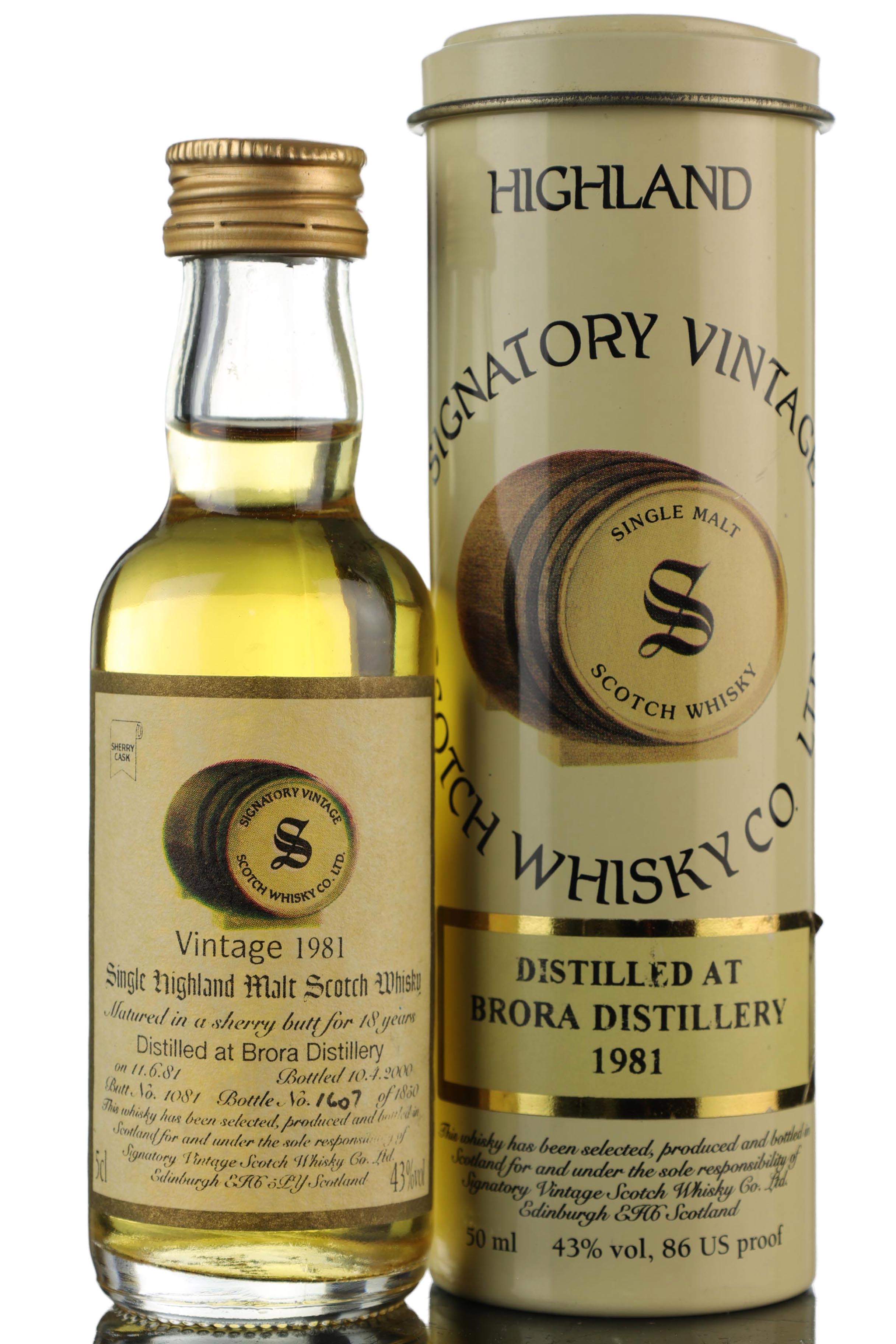 Brora 1981-2000 - 18 Year Old - Signatory Vintage - Single Cask 1081 - Miniature