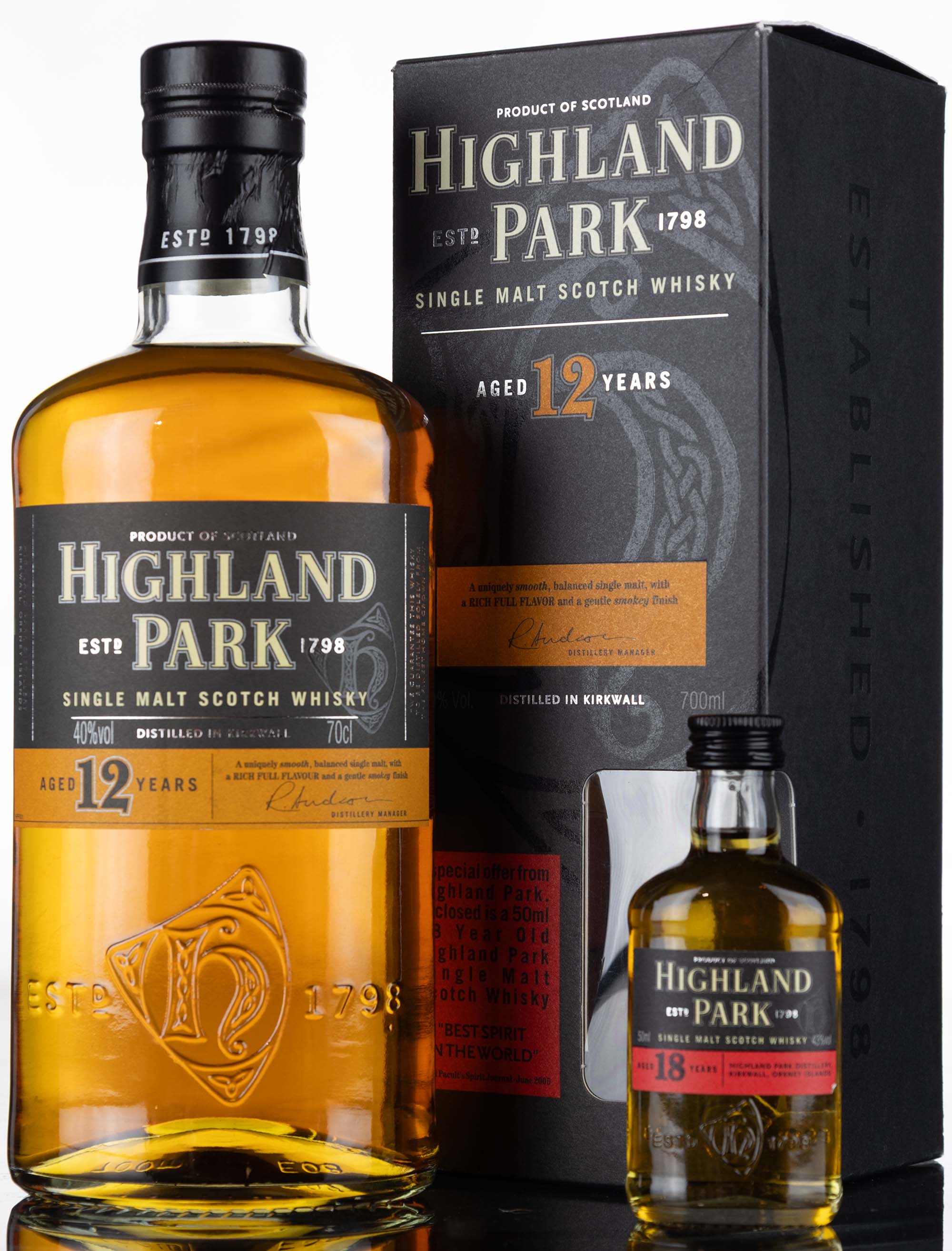 Highland Park 12 Year Old - Post-2006 + 18 Year Old Miniature
