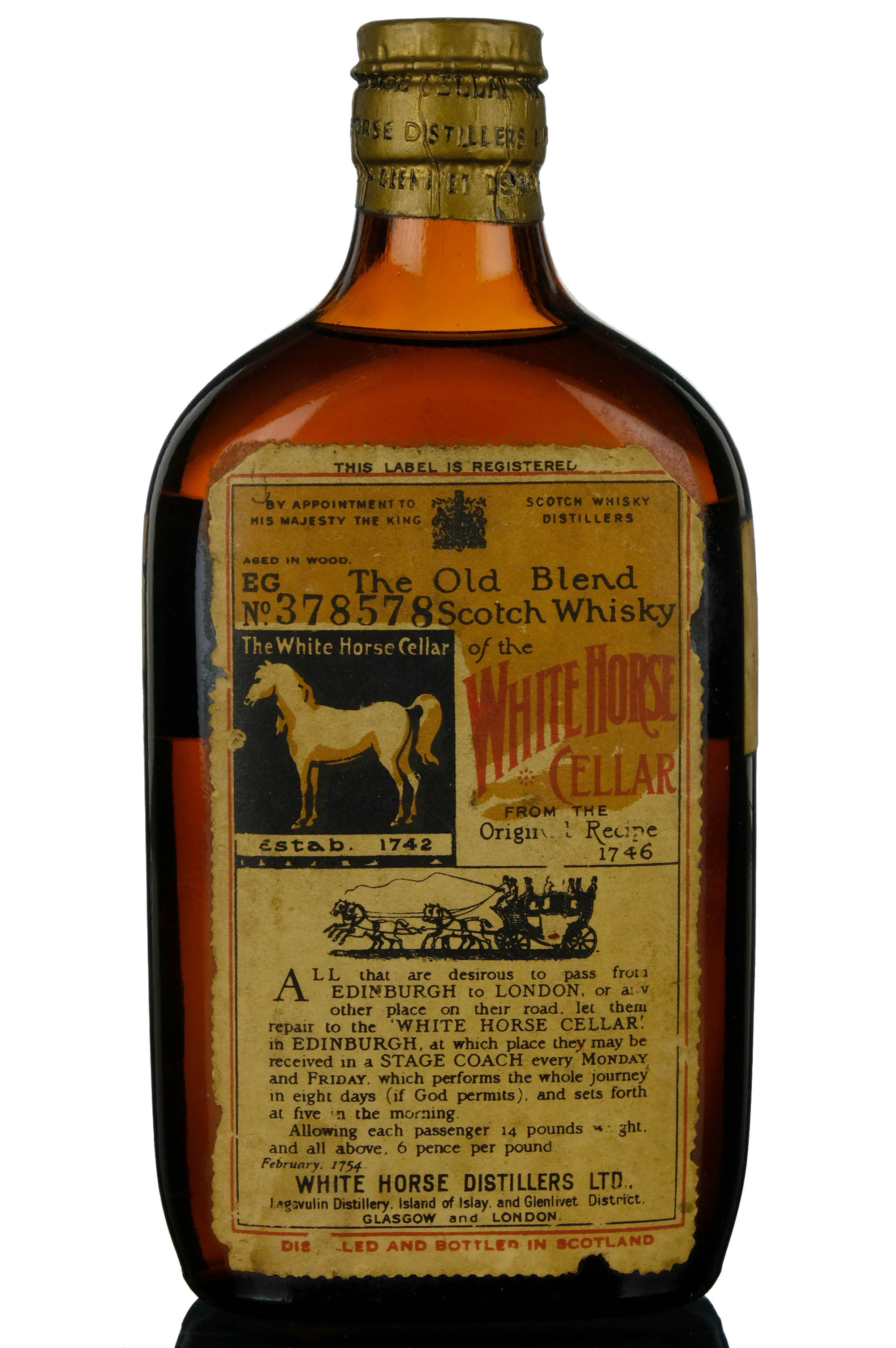 White Horse Cellar  Circa 1940s  Half Bottle