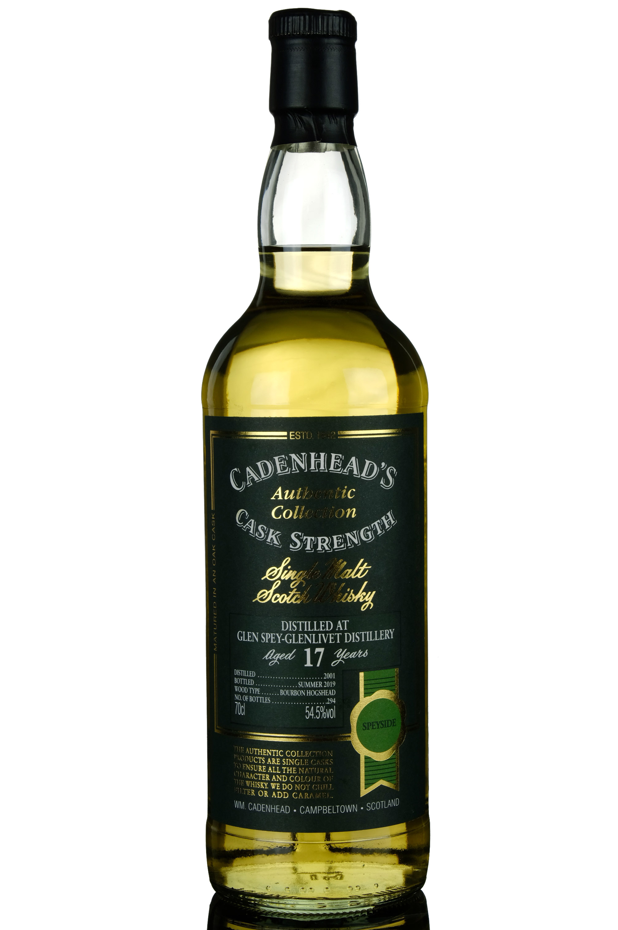 Glen Spey Authentic Collection 17 Year Old, Bourbon Hogshead Cask, 2001, Cadenhead's, 54.5% whisky bottle