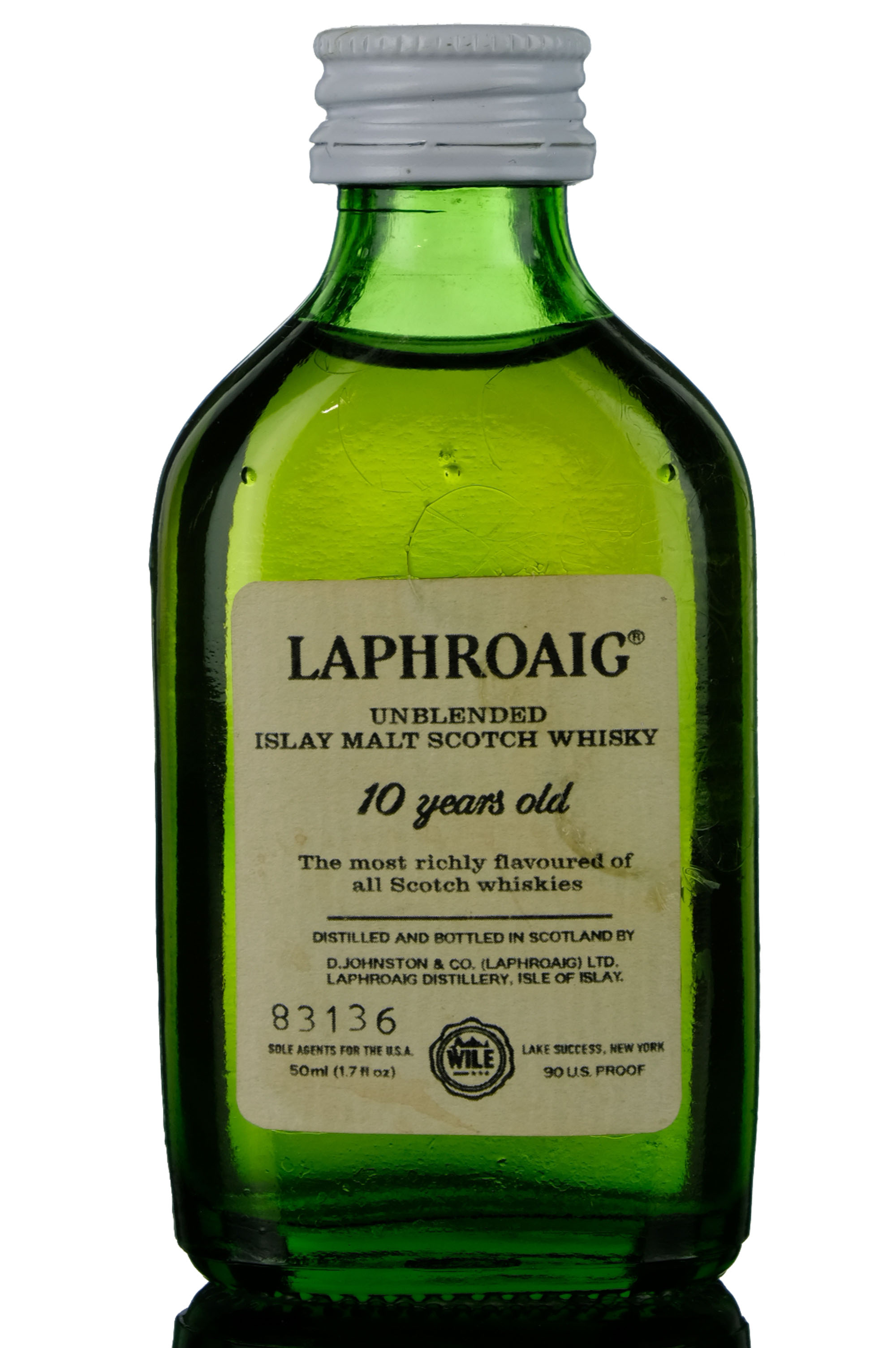 Laphroaig 10 Year Old - Unblended - Early 1980s - Wile Import - Miniature