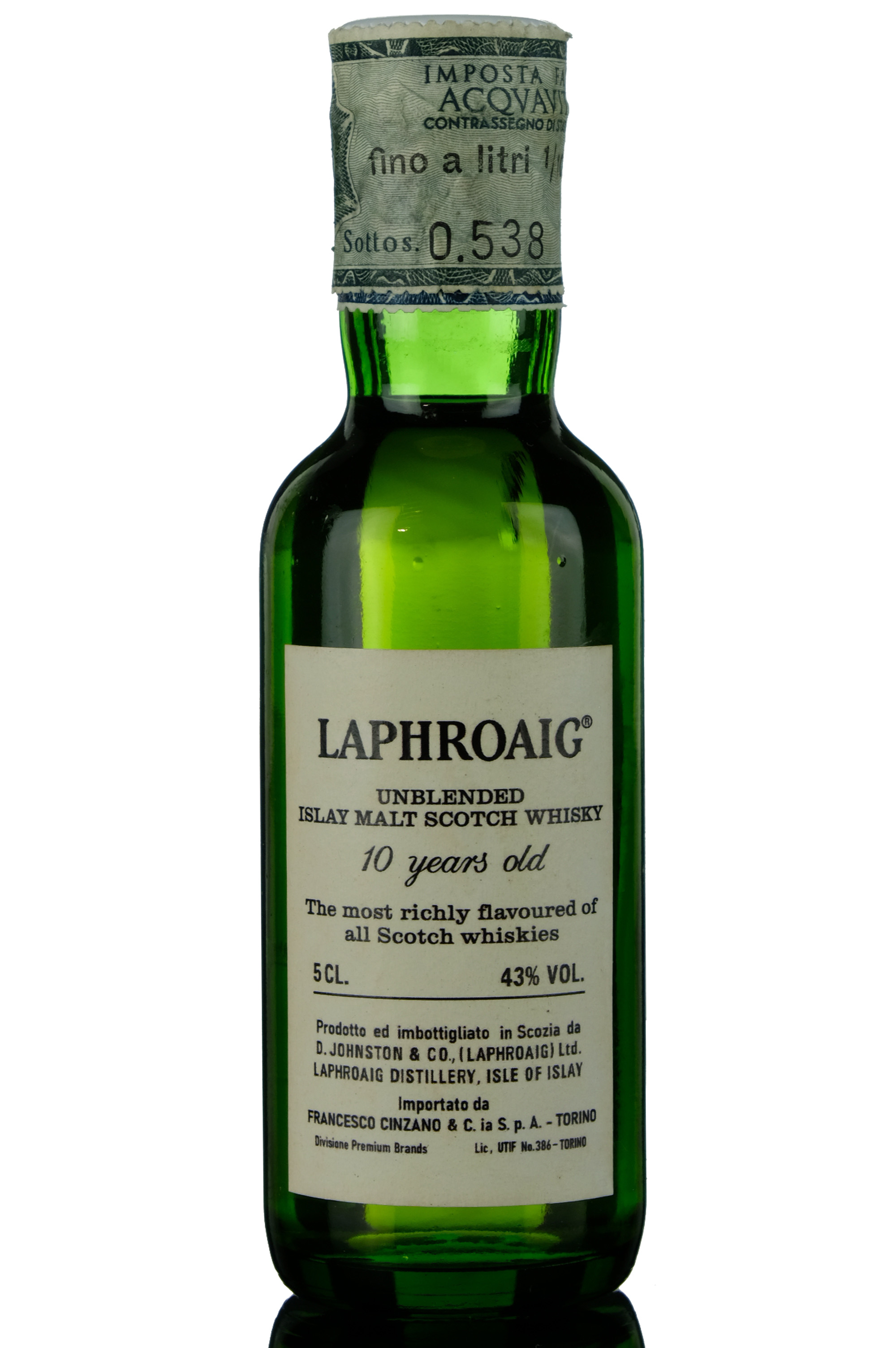 Laphroaig 10 Year Old - Unblended - Francesco Cinzano Import - Miniature