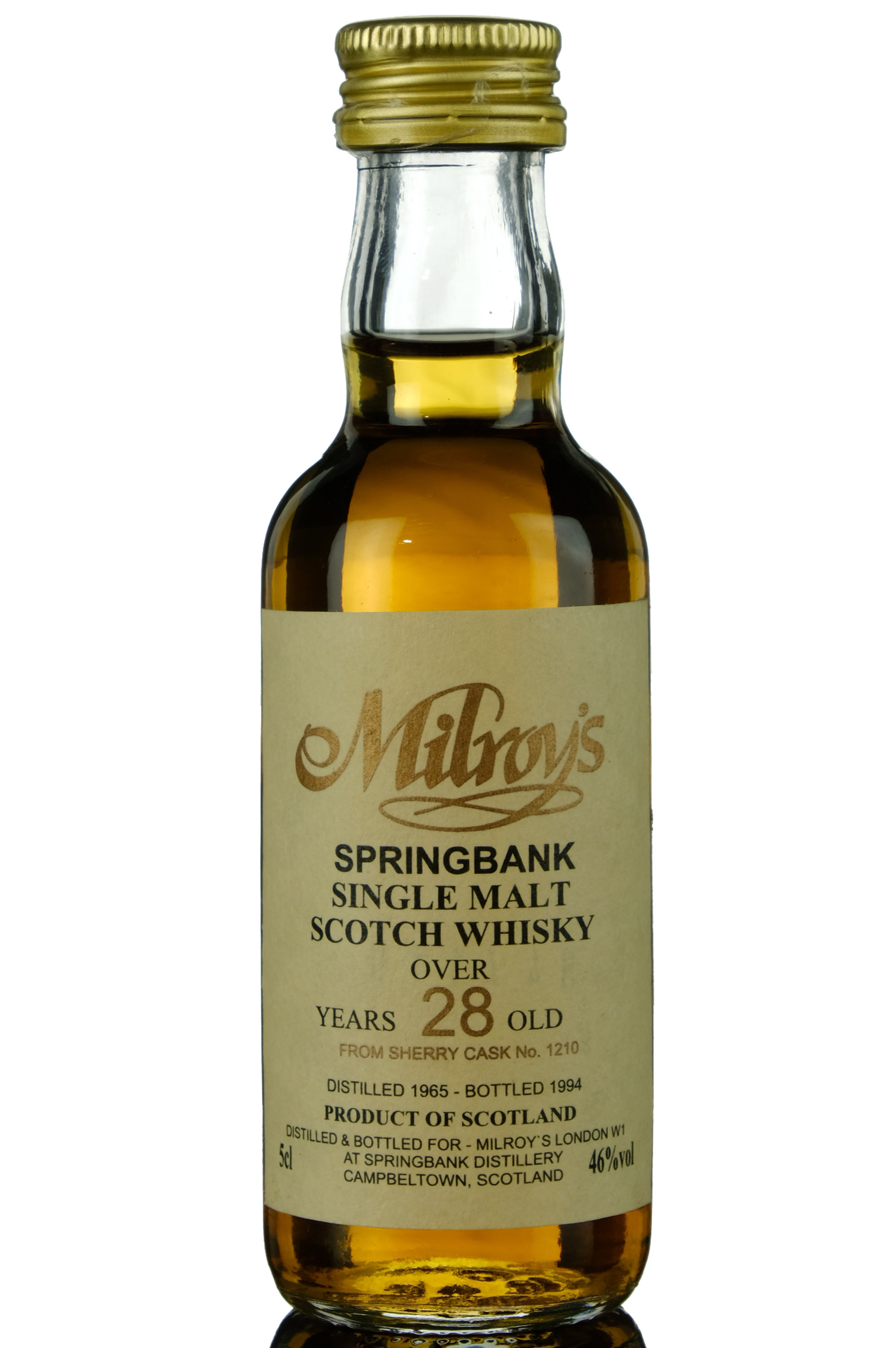 Springbank 19651994 28 Milroys Single Cask 1210 Miniature