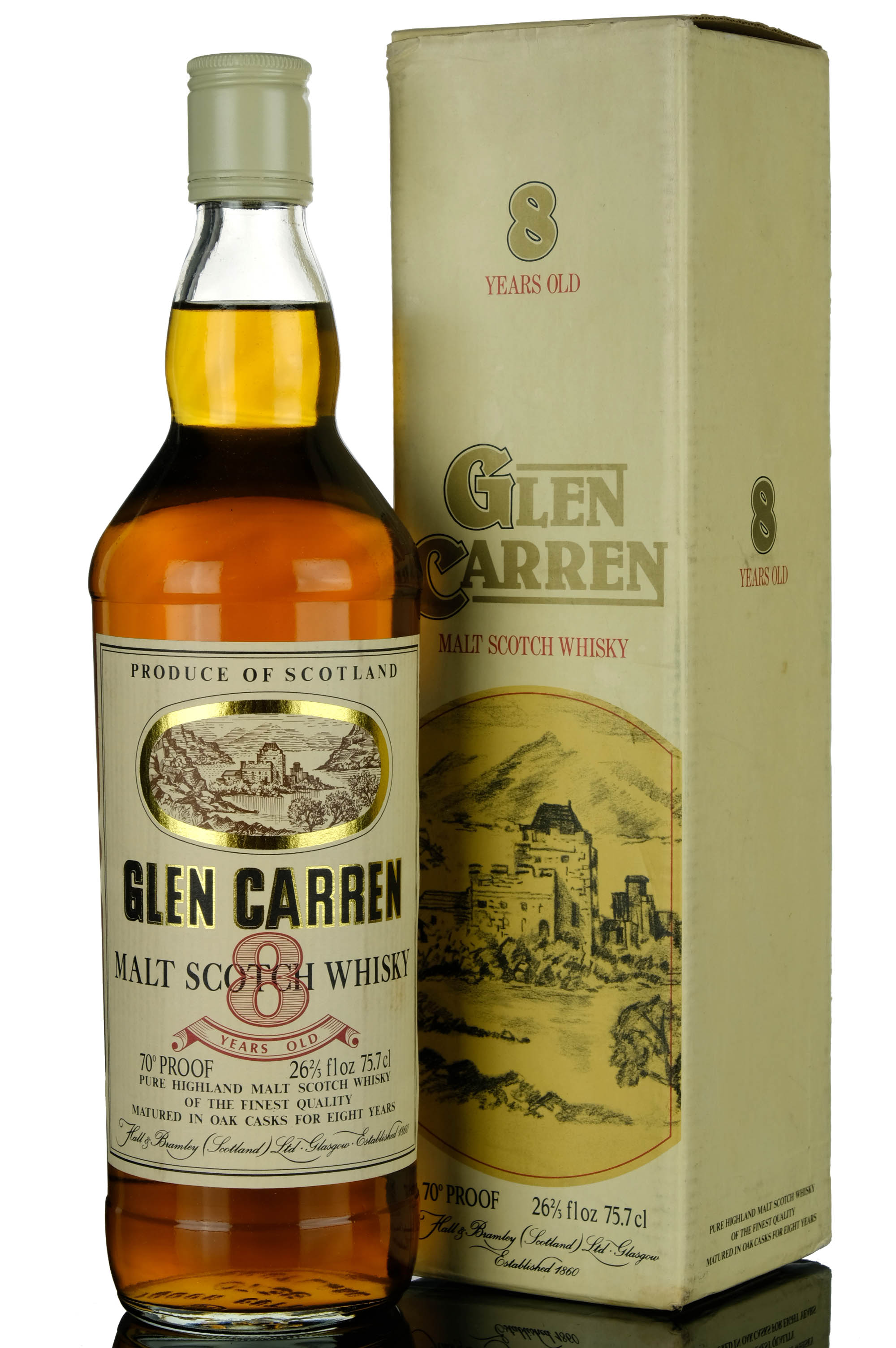 Glen Carren 8 Year Old, Oak Cask, Hall & Bramley, 35% whisky bottle