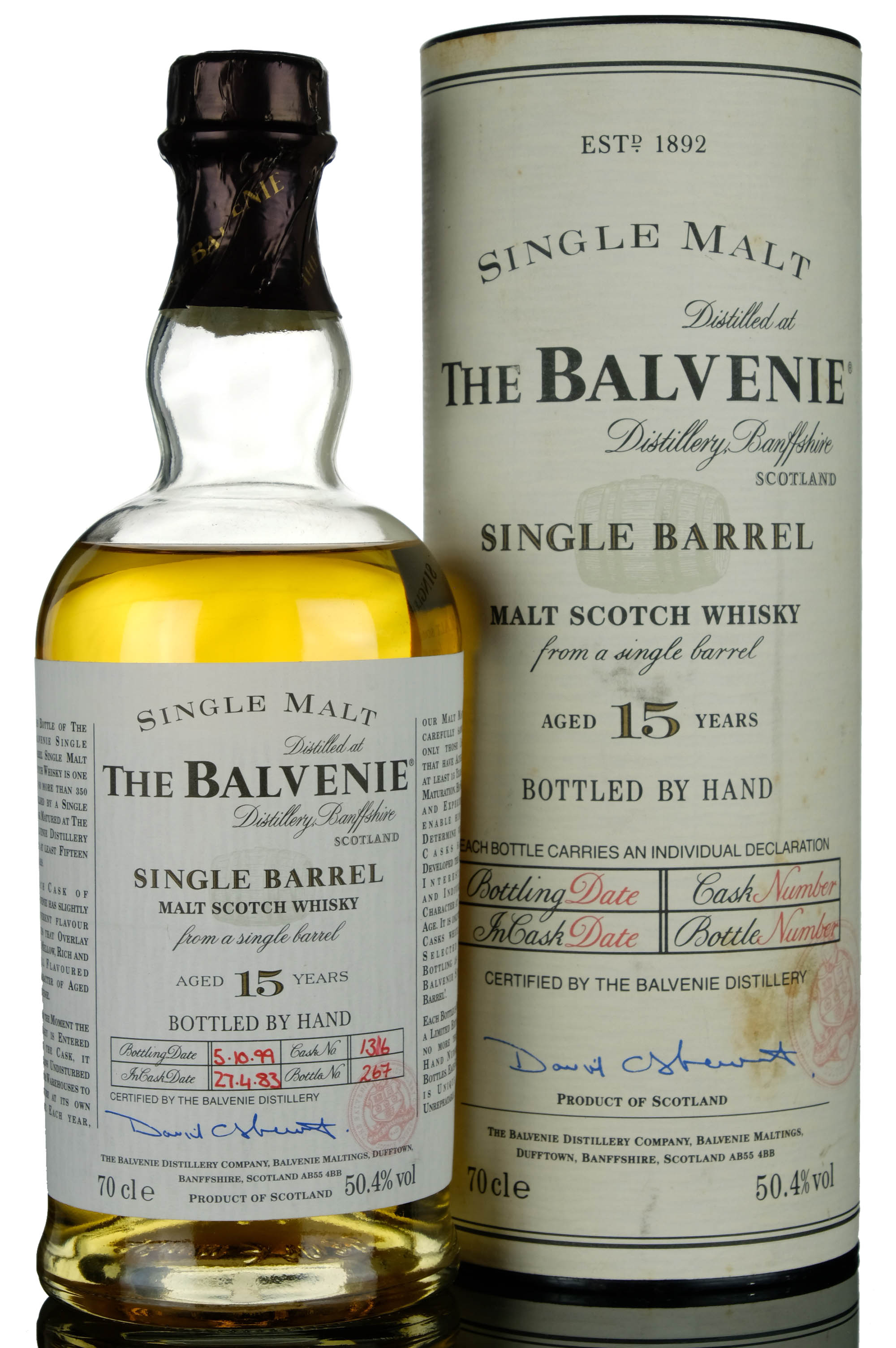 Balvenie Single Barrel 15 Year Old, Cask #1316, 1999, 50.4% whisky bottle