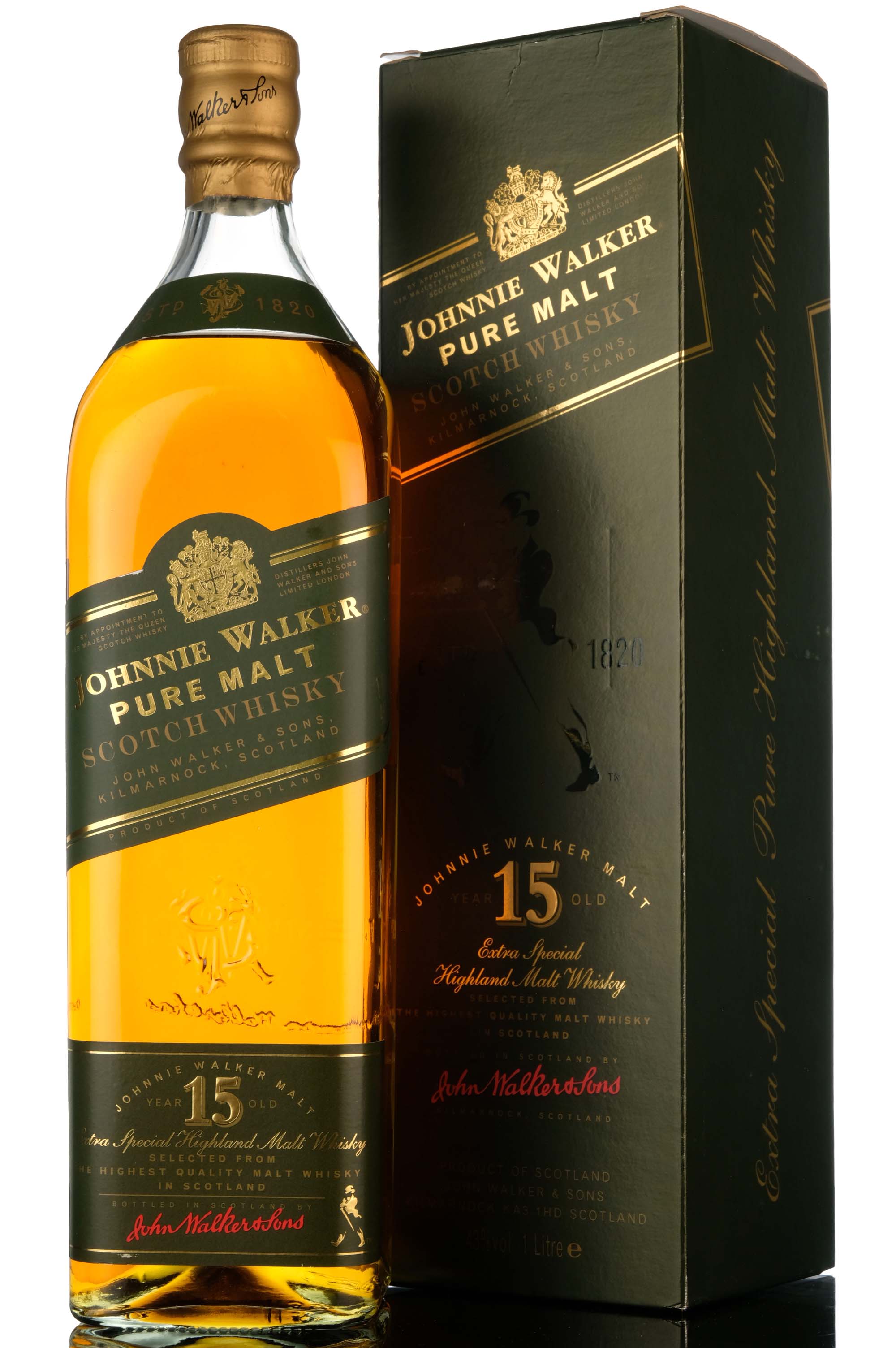 Johnnie Walker 15 Year Old - Green Label - Circa 2000 - 1 Litre