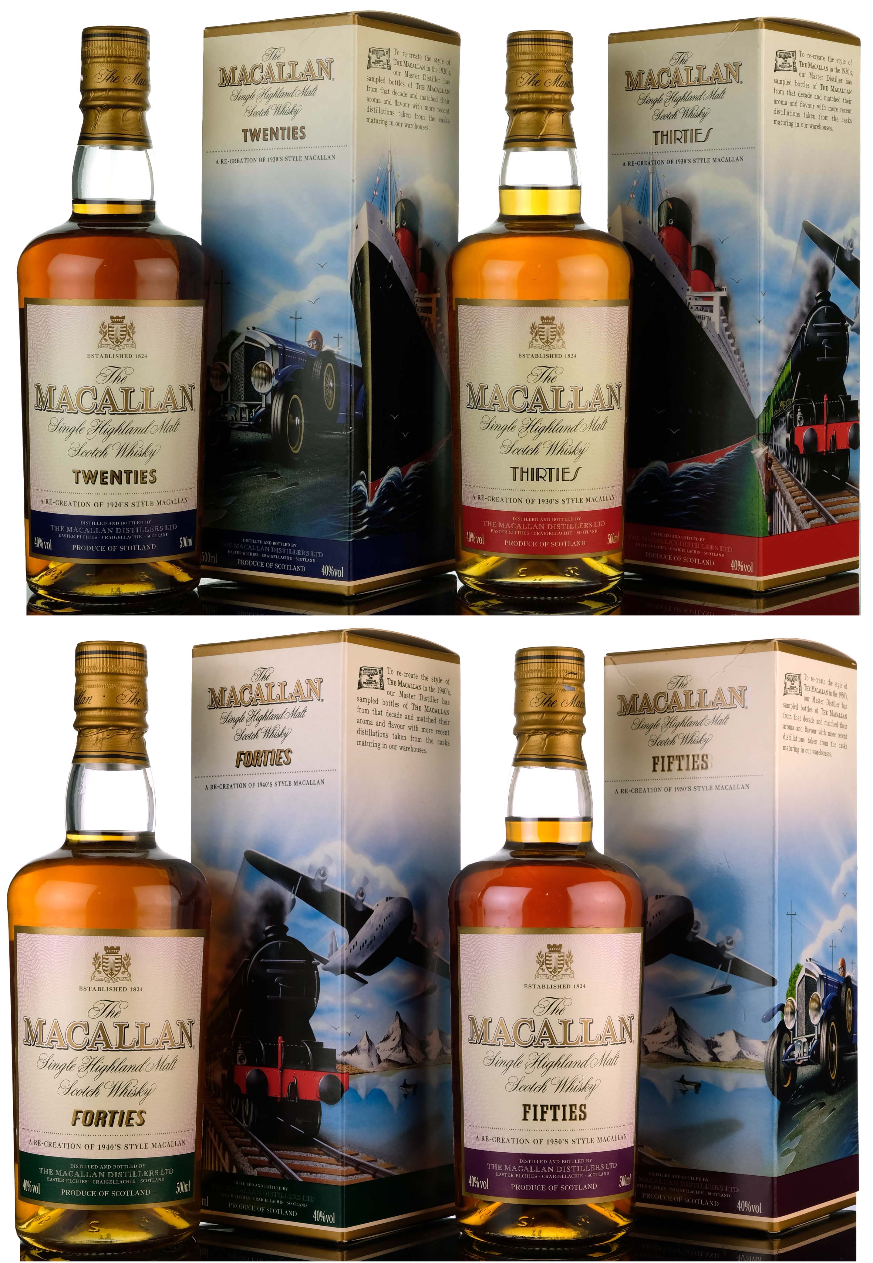 Macallan Travel Series - 1920s - 1930s - 1940s - 1950s - Full Set