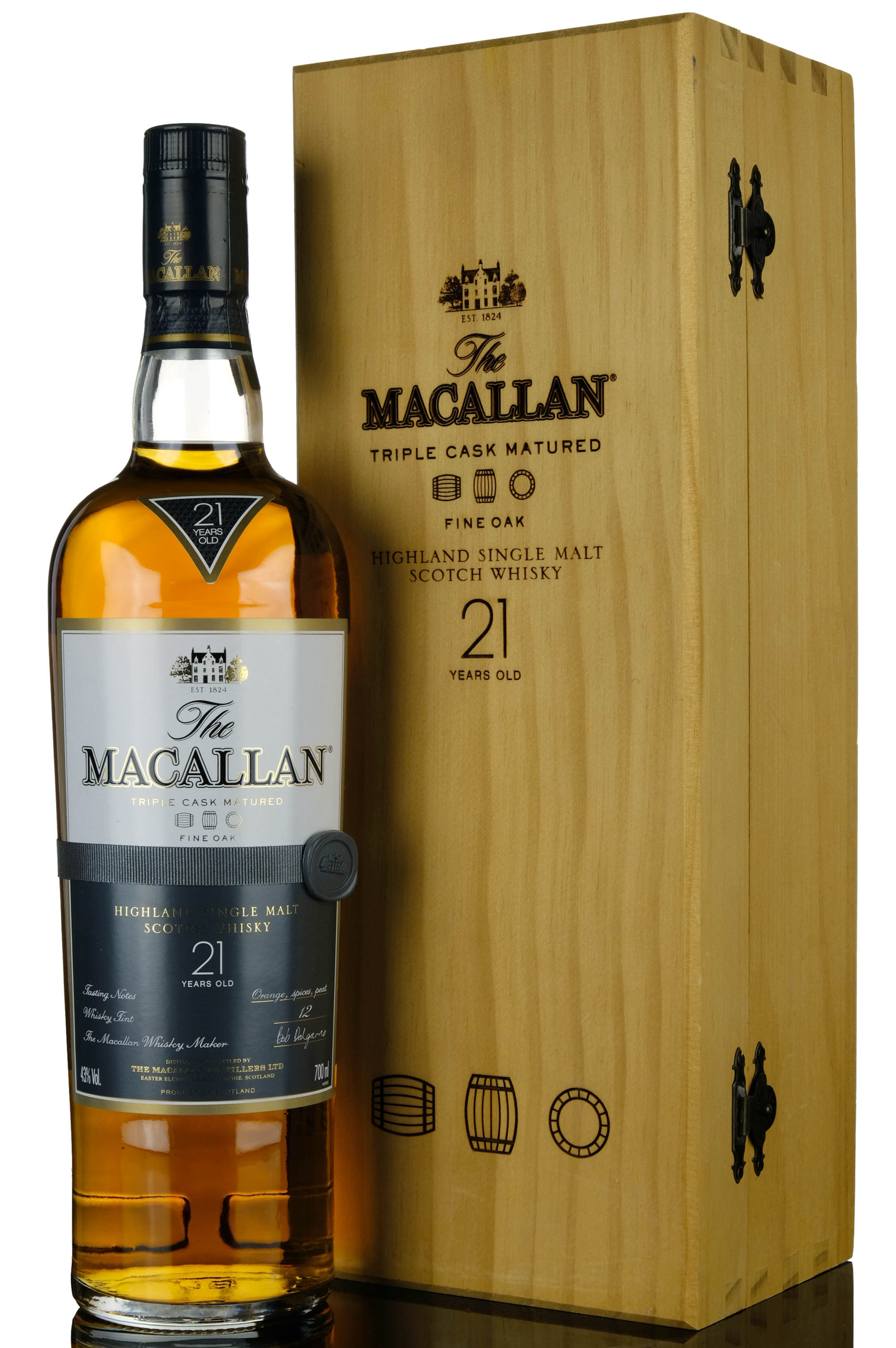 Macallan Fine Oak 21 Year Old, Sherry & Bourbon Cask, 2012, 43% whisky bottle