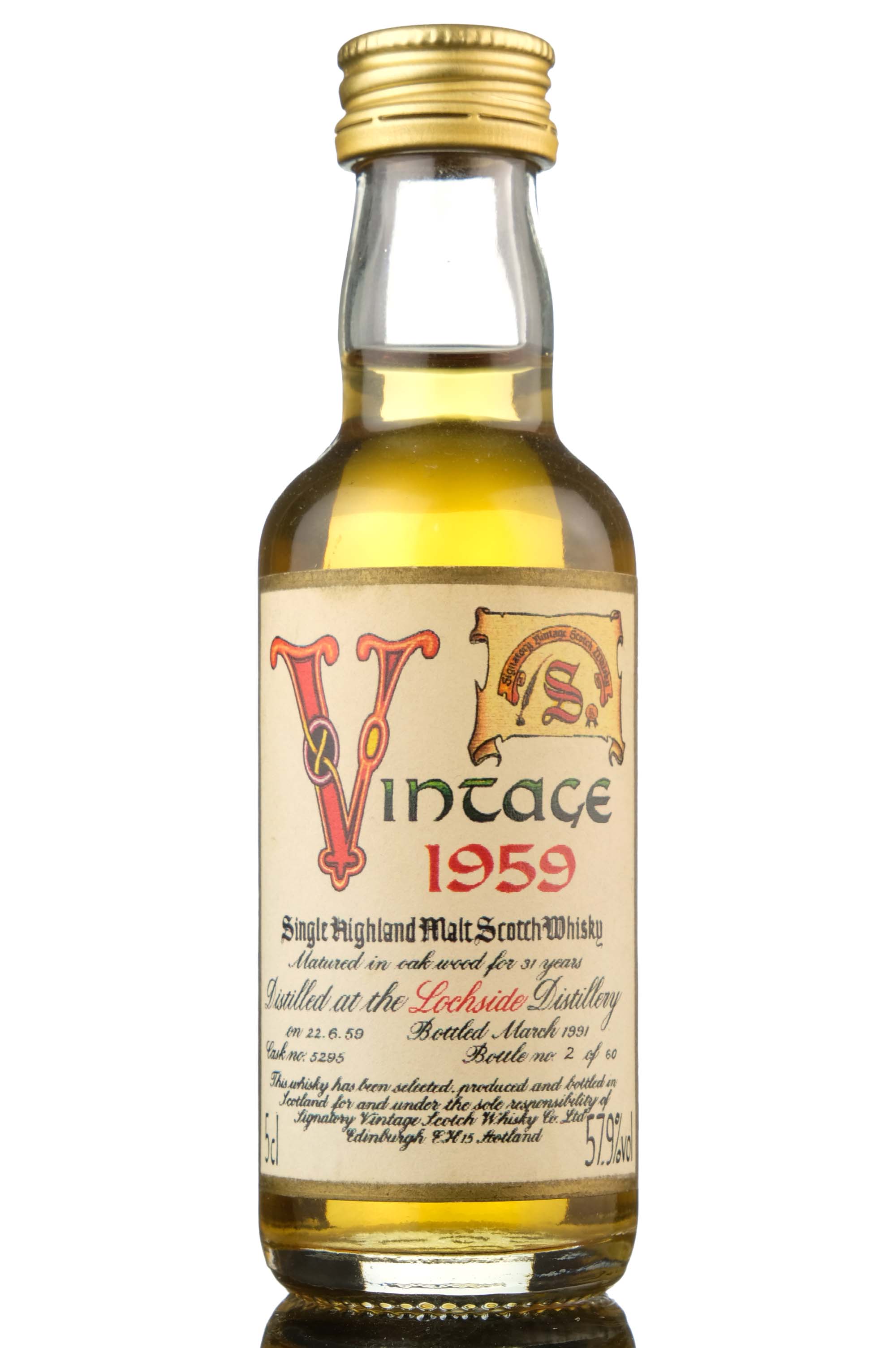 Lochside 1959-1991 - 31 Year Old - Signatory Vintage - Single Cask 5295 - Miniature