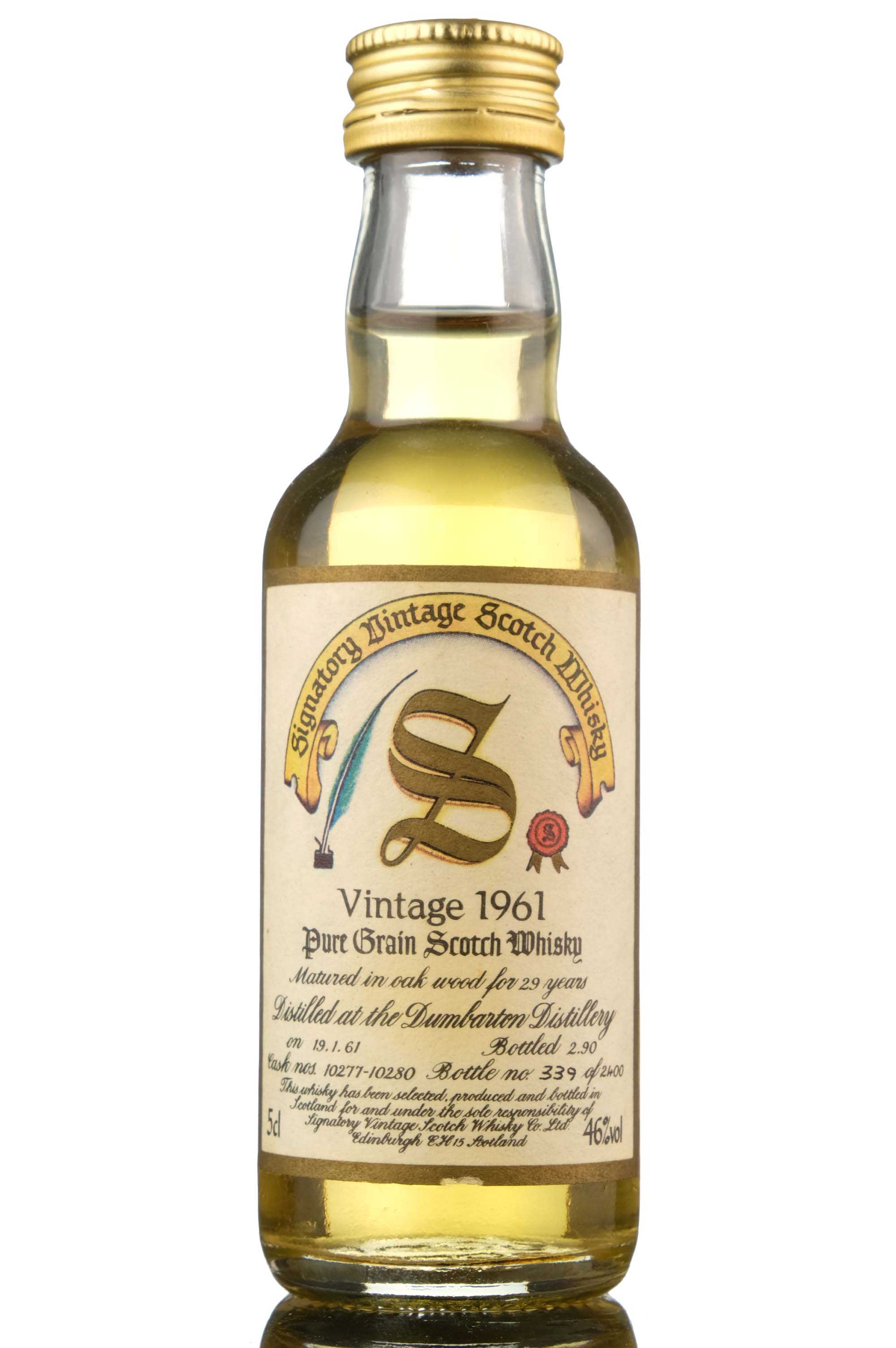 Dumbarton 1961-1990 - 29 Year Old - Signatory Vintage - Casks 10277-10280 - Miniature