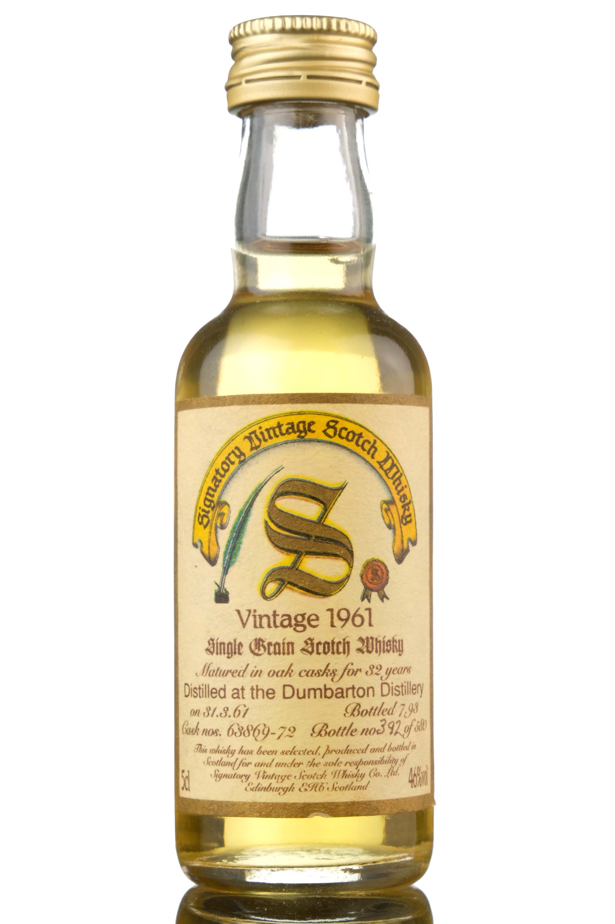 Dumbarton 1961-1993 - 32 Year Old - Signatory Vintage - Casks 63869-72 - Miniature