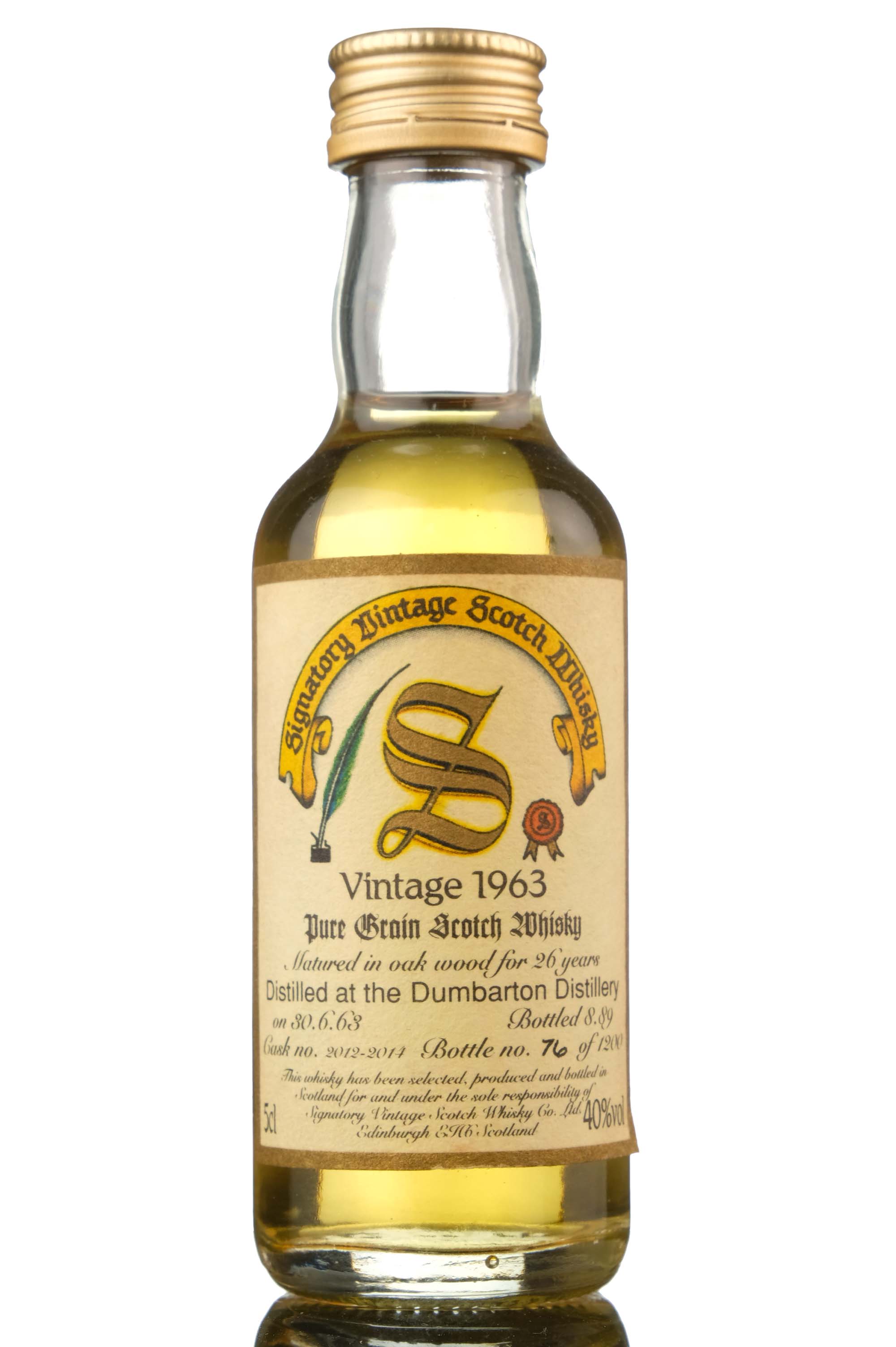 Dumbarton 1963-1989 - 26 Year Old - Signatory Vintage - Casks 2012-2014 - Miniature