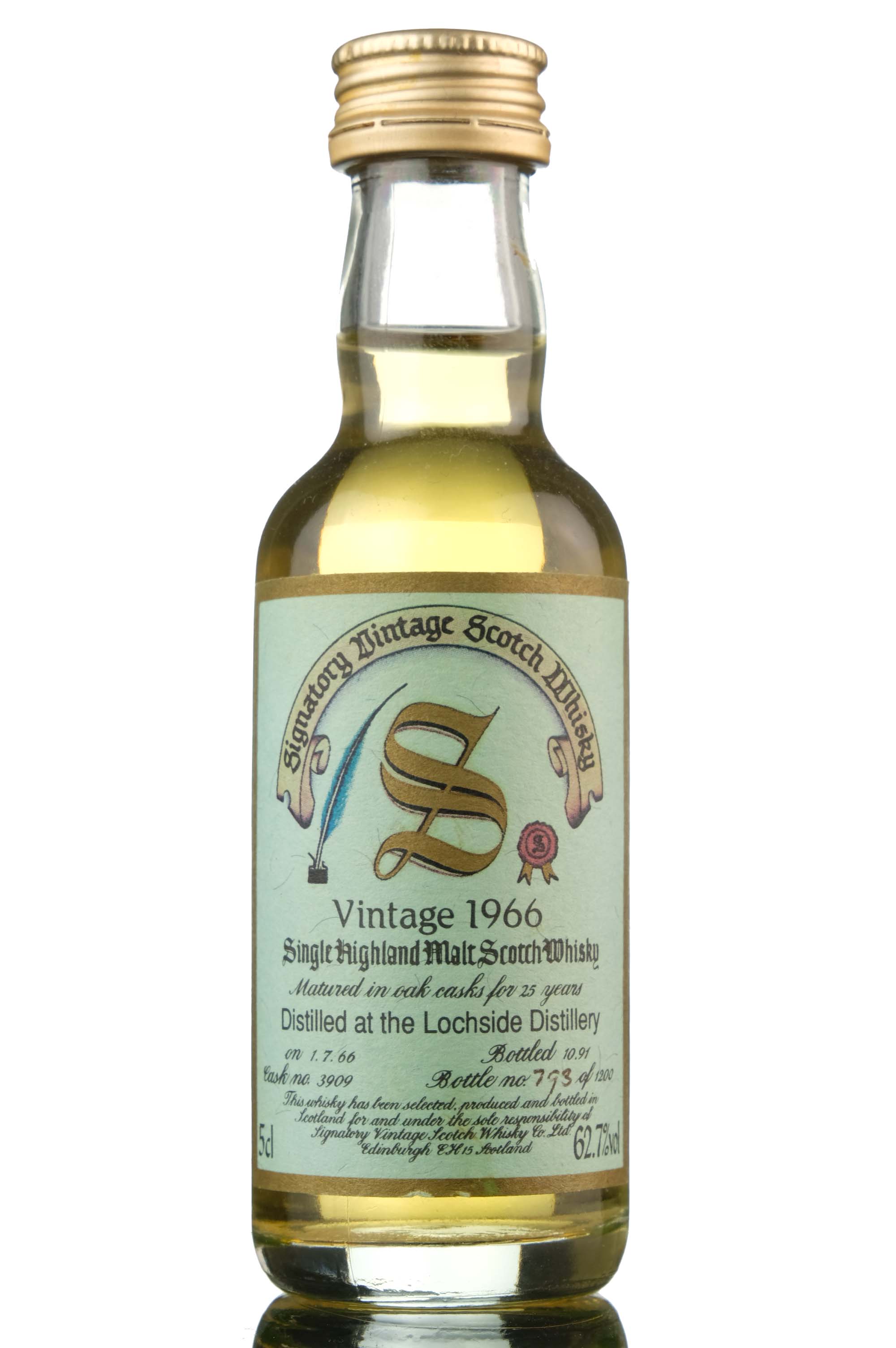 Lochside 1966-1991 - 25 Year Old - Signatory Vintage - Single Cask 3909 - Miniature