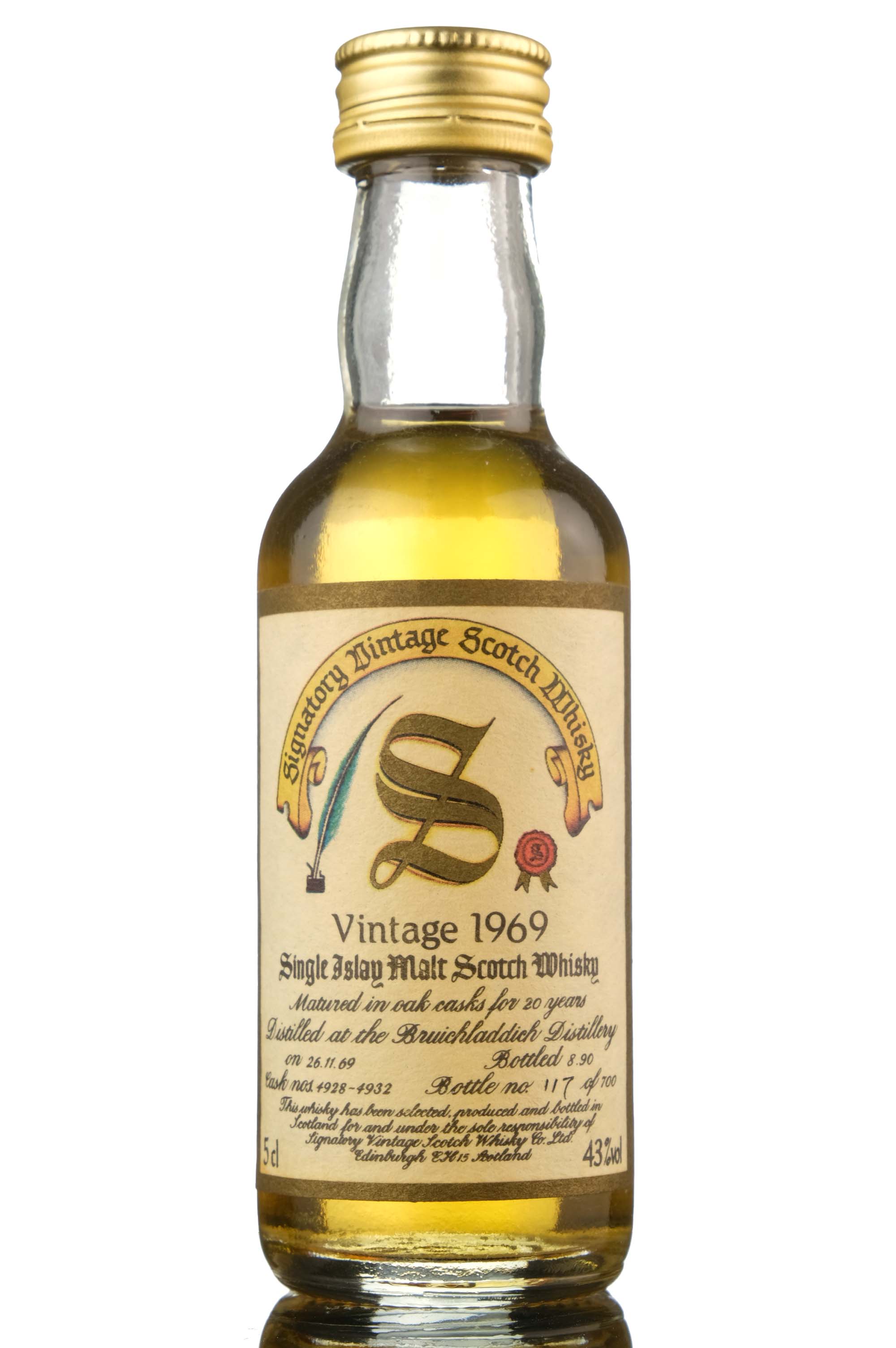 Bruichladdich 1969-1990 - 20 Year Old - Signatory Vintage - Cask 4928-4932 - Miniature