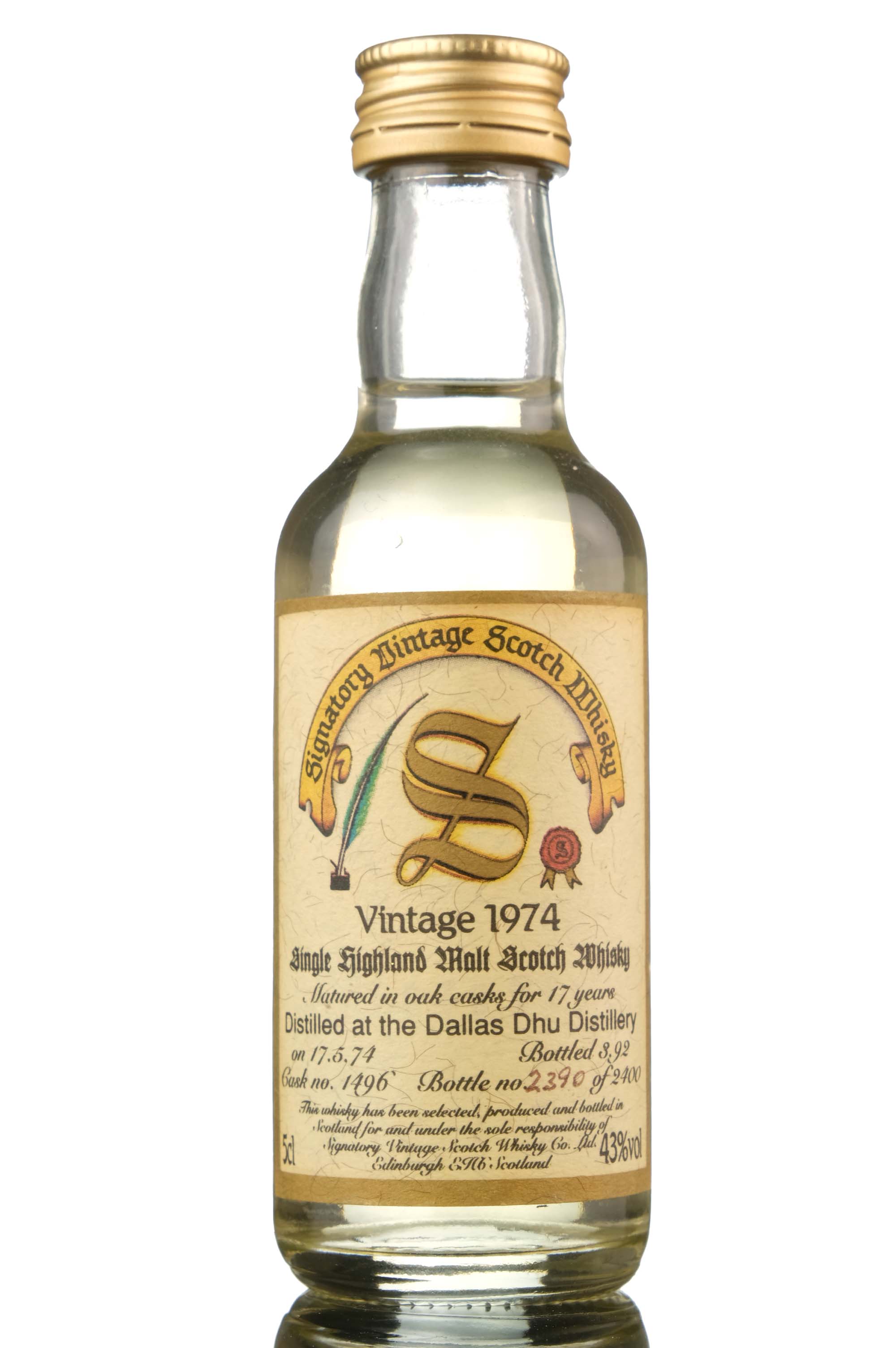 Dallas Dhu 1974-1992 - 17 Year Old - Signatory Vintage - Single Cask 1496 - Miniature