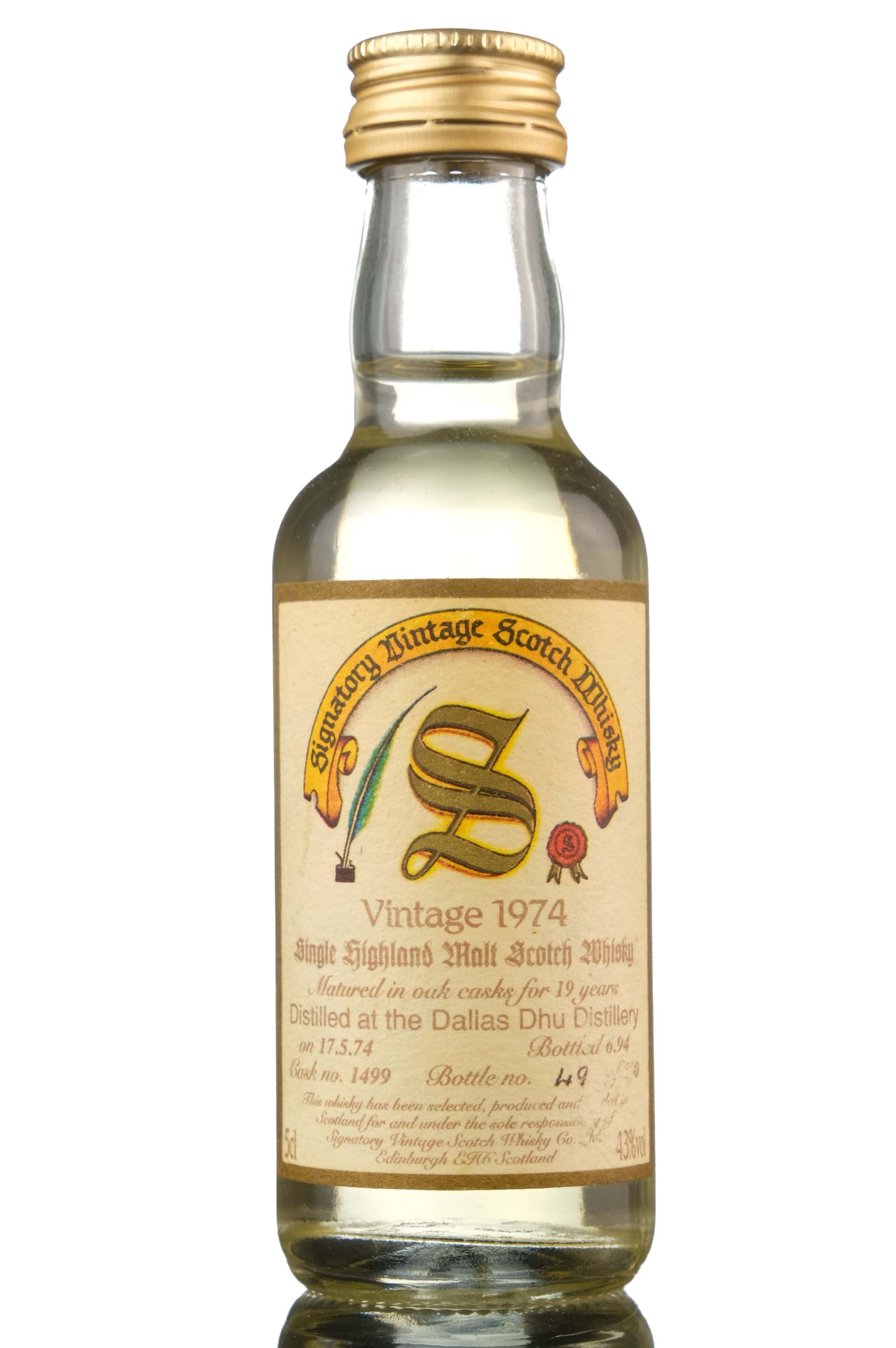 Dallas Dhu 1974-1994 - 19 Year Old - Signatory Vintage - Single Cask 1499 - Miniature