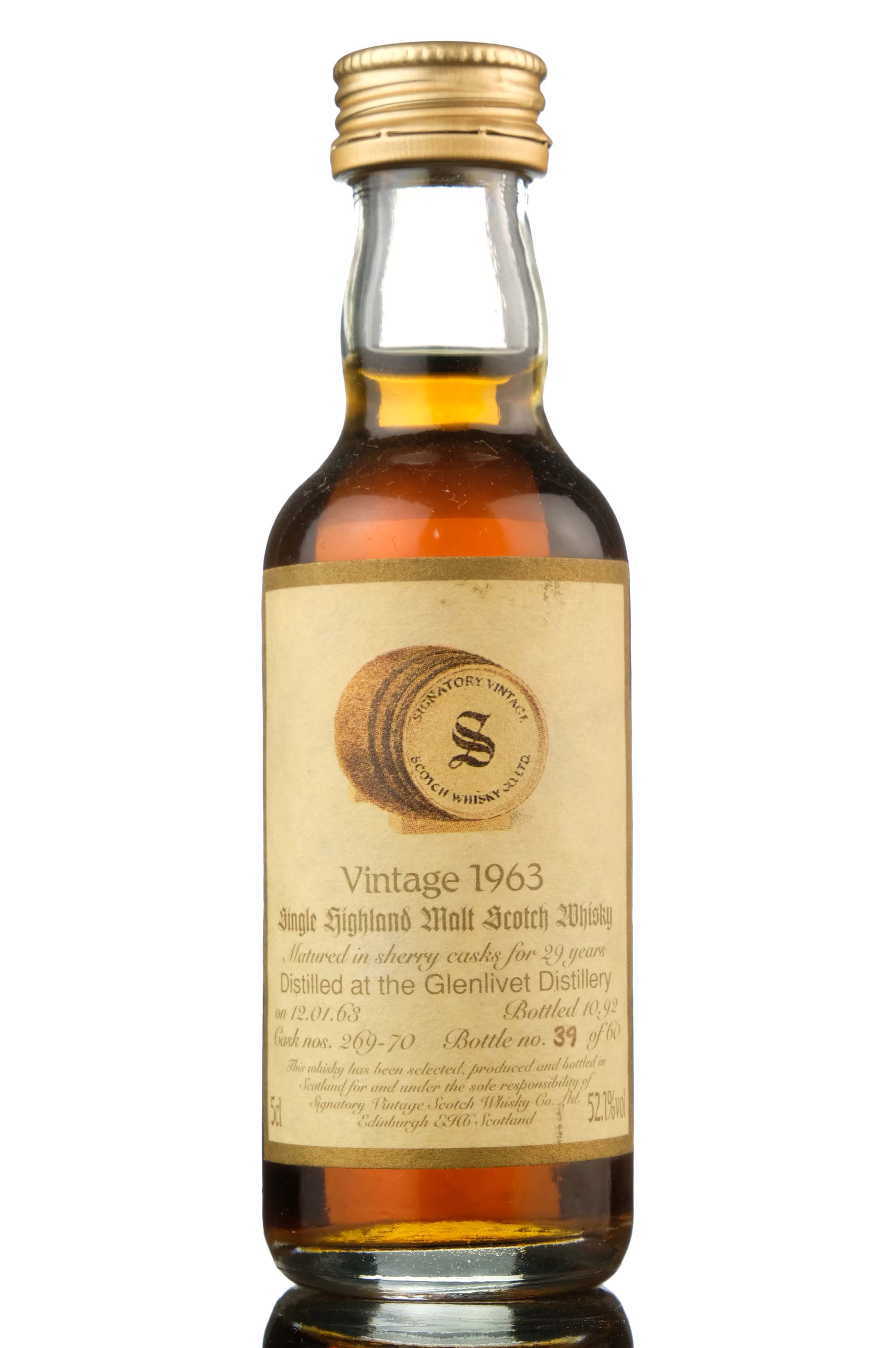 Glenlivet 1963-1992 - 29 Year Old - Signatory Vintage - Cask 269-70 - Miniature