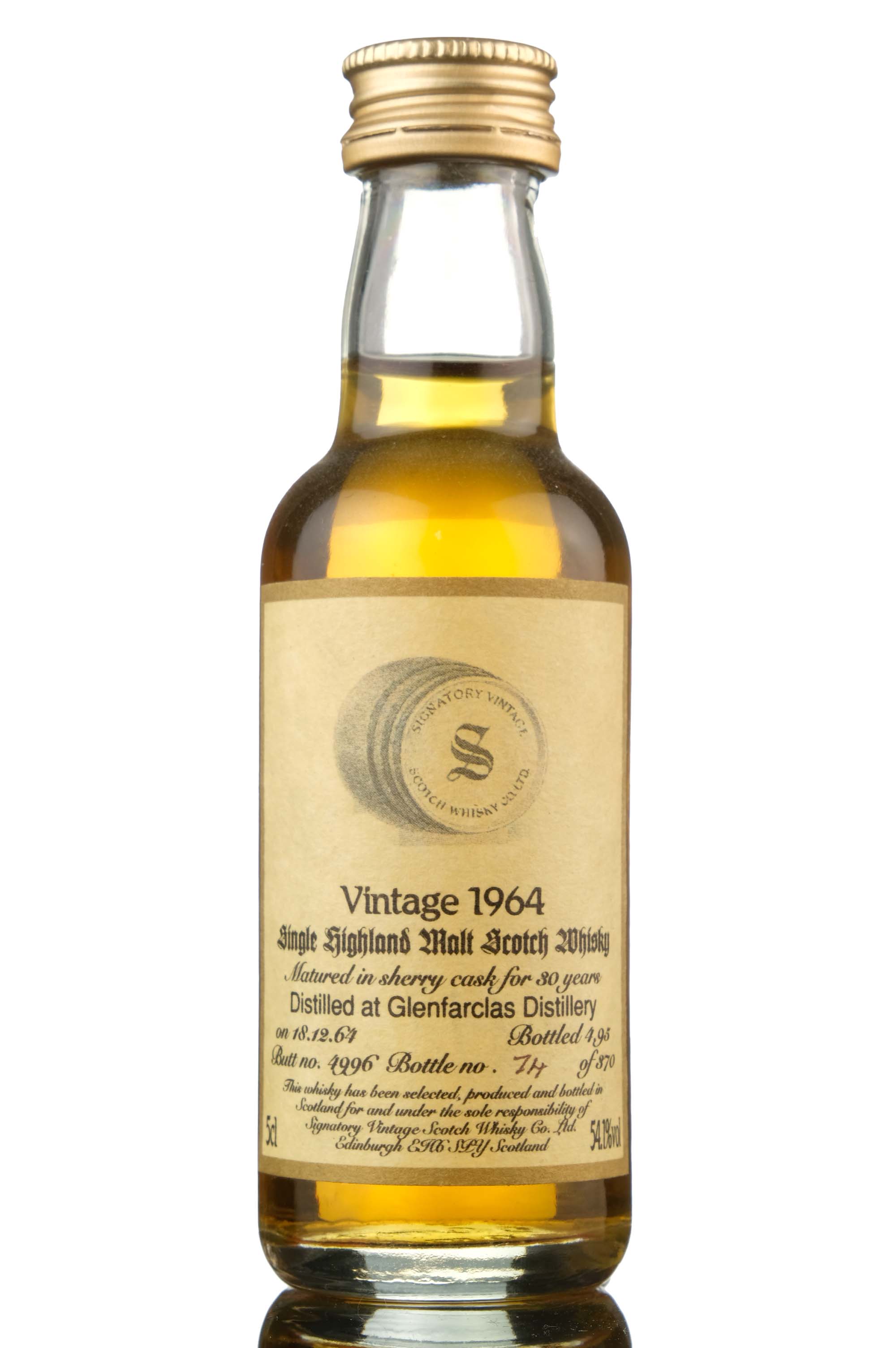 Glenfarclas 1964-1995 - 30 Year Old - Signatory Vintage - Single Cask 4996 - Miniature