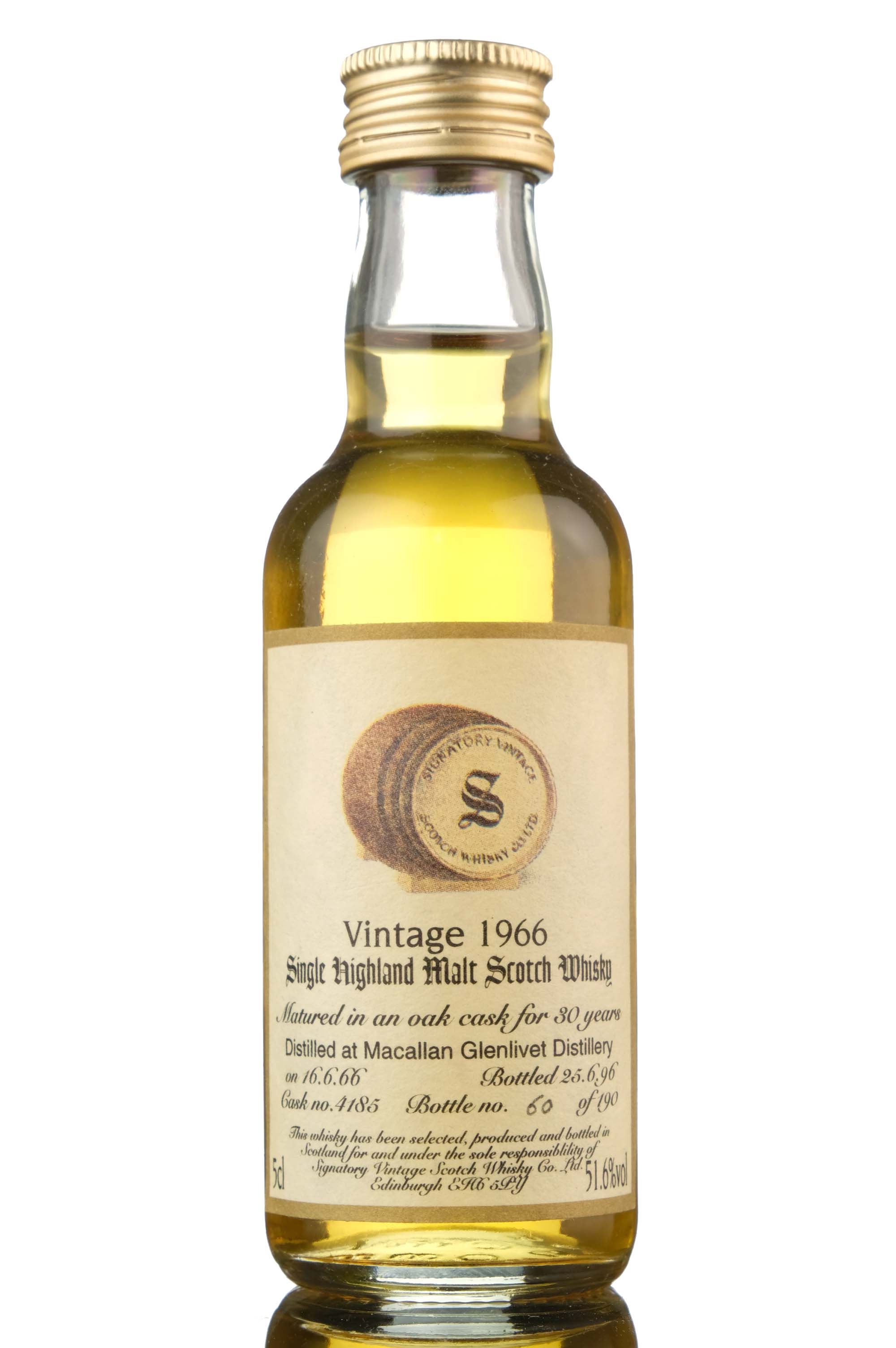 Macallan 1966-1996 - 30 Year Old - Signatory Vintage - Single Cask 4185 - Miniature