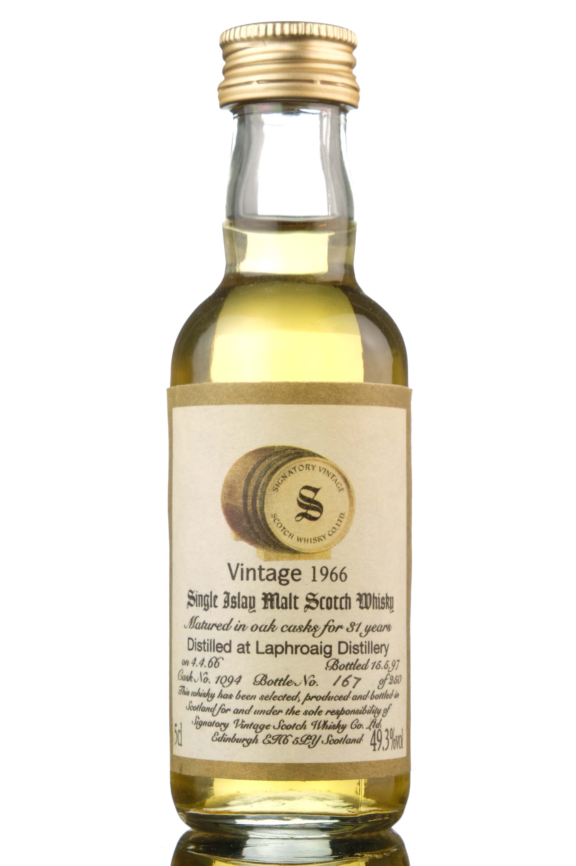 Laphroaig 1966-1997 - 31 Year Old - Signatory Vintage - Single Cask 1094 - Miniature