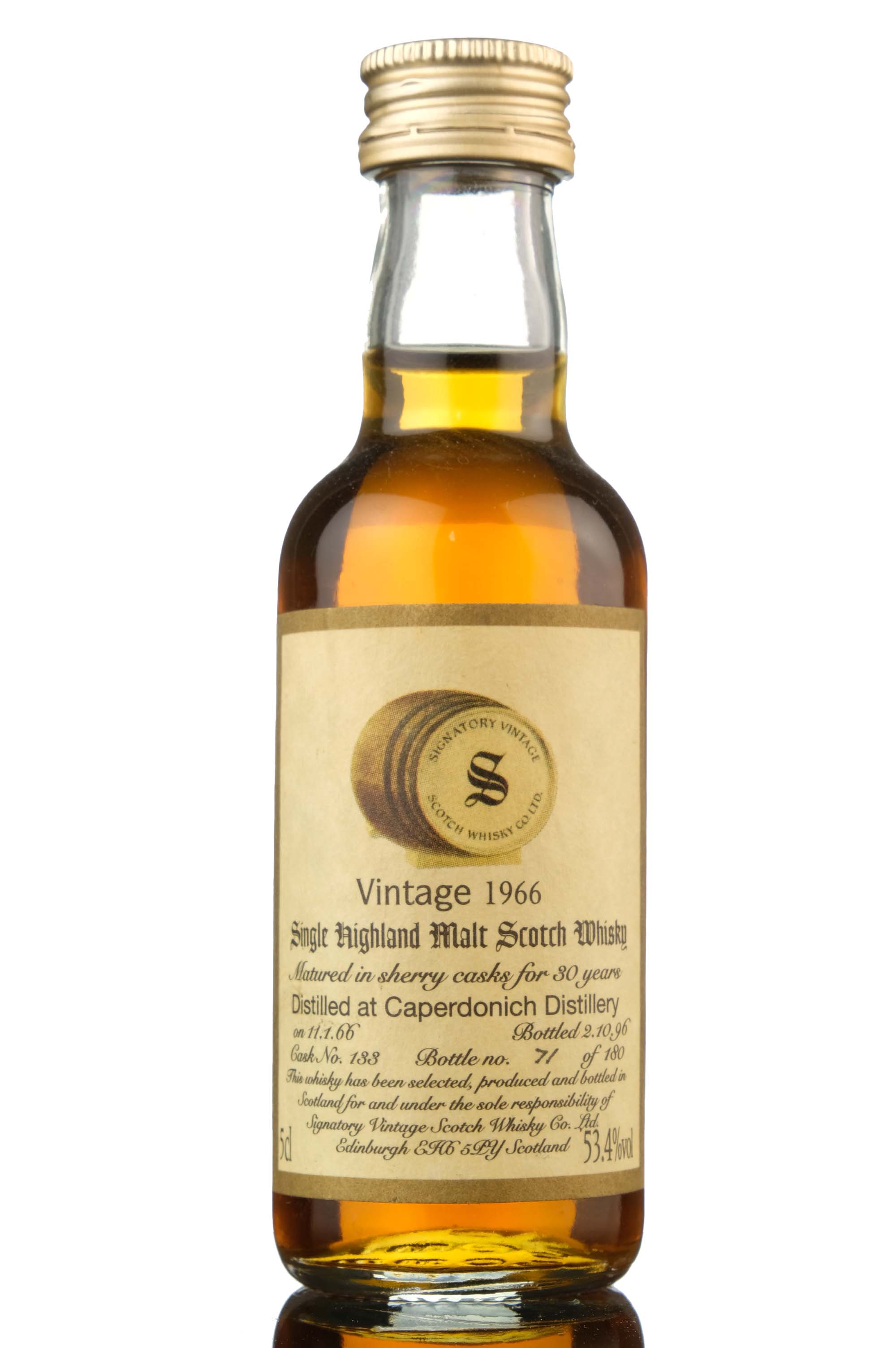 Caperdonich 1966-1996 - 30 Year Old - Signatory Vintage - Single Cask 133 - Miniature