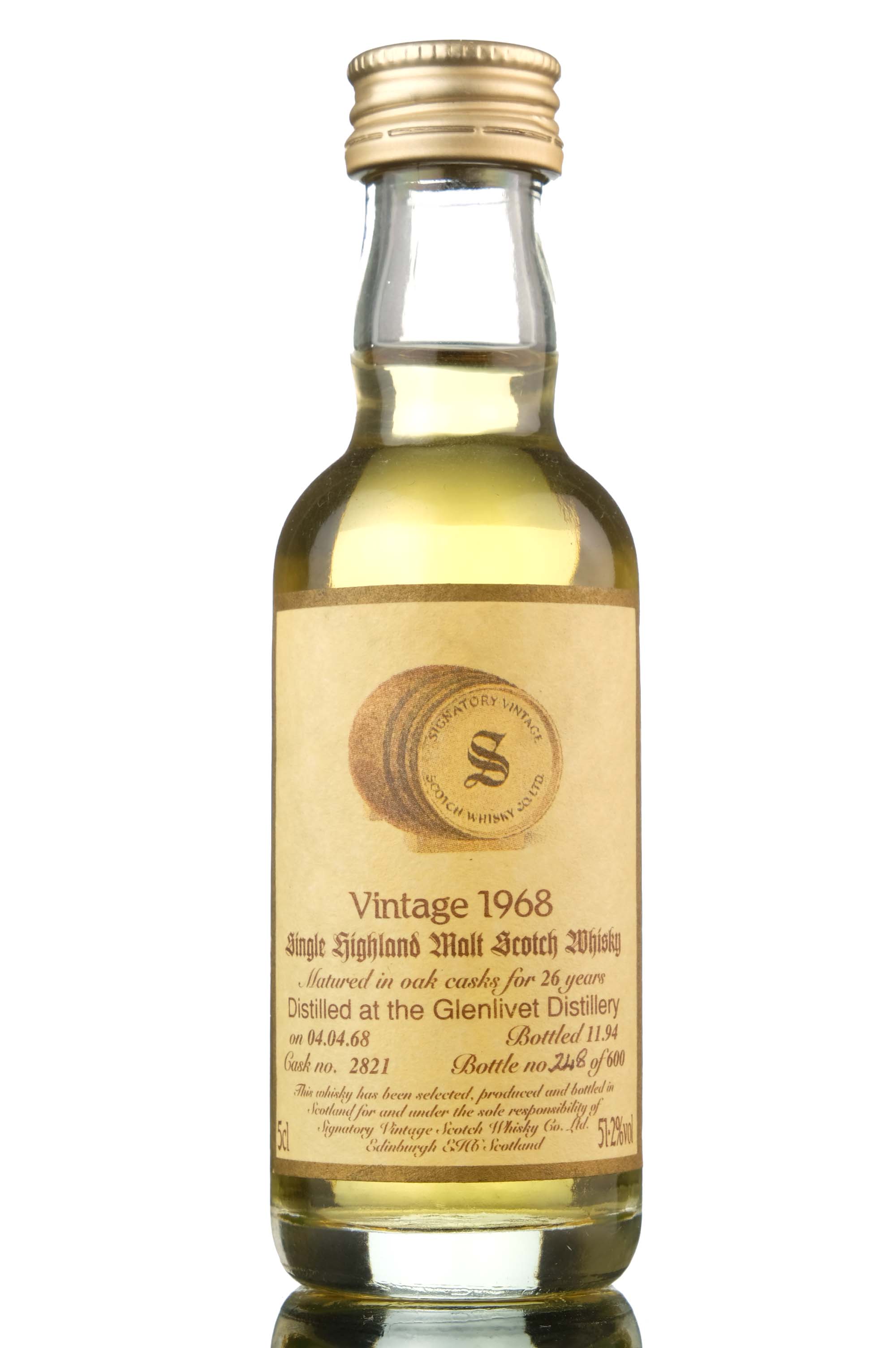 Glenlivet 1968-1994 - 26 Year Old - Signatory Vintage - Single Cask 2821 - Miniature