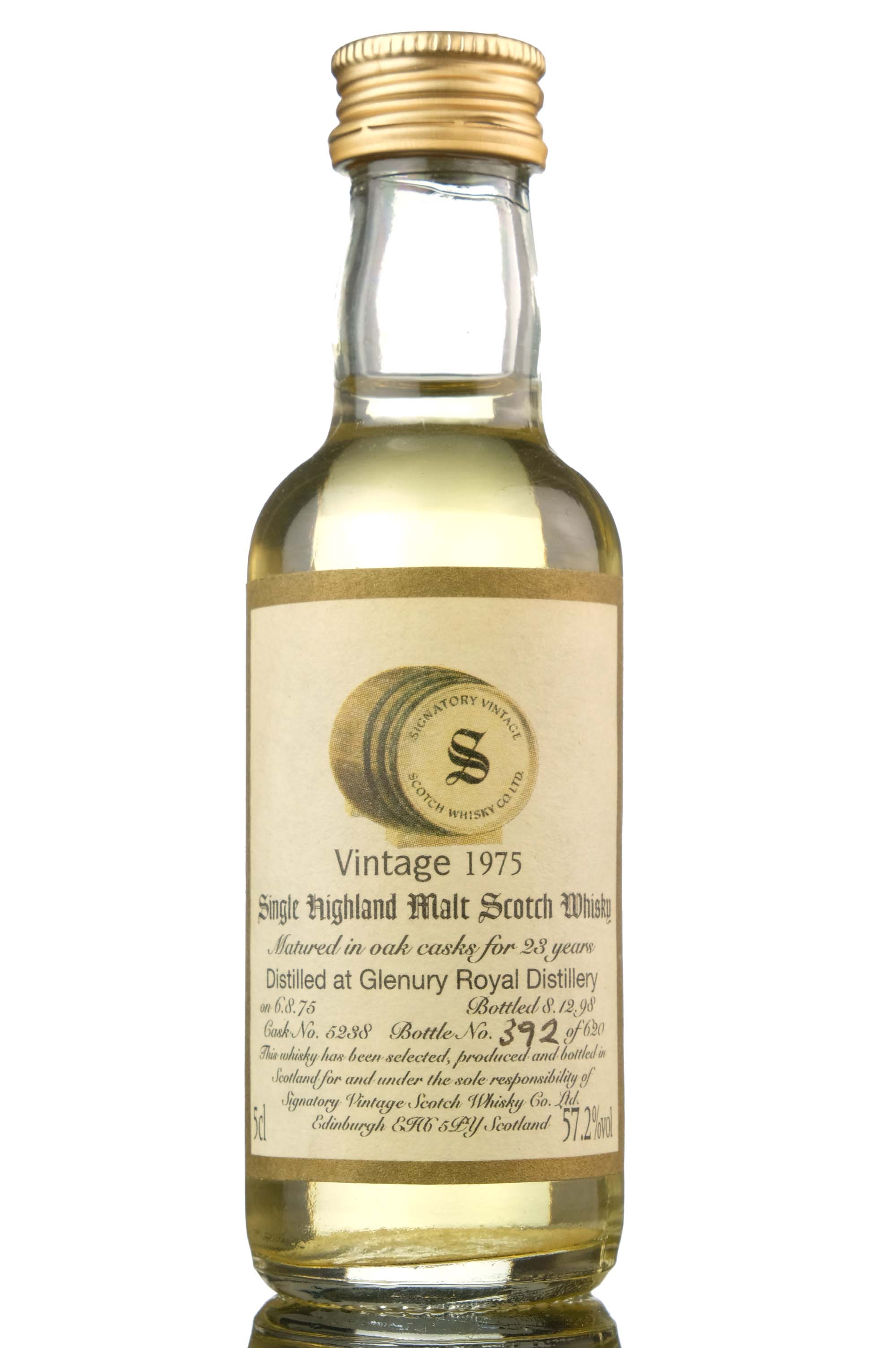 Glenury Royal 1975-1998 - 23 Year Old - Signatory Vintage - Single Cask 5238 - Miniature