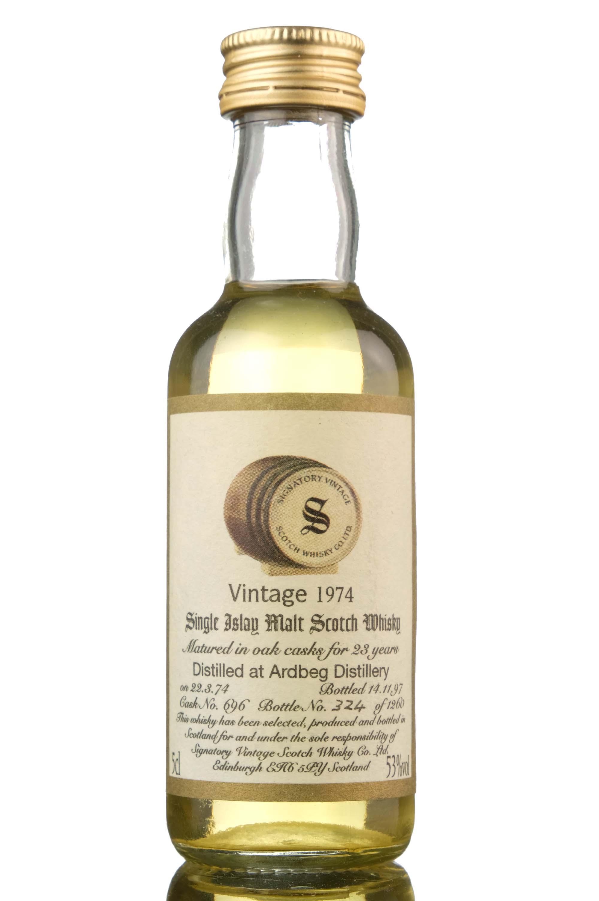 Ardbeg 1974-1997 - 23 Year Old - Signatory Vintage - Single Cask 696 - Miniature