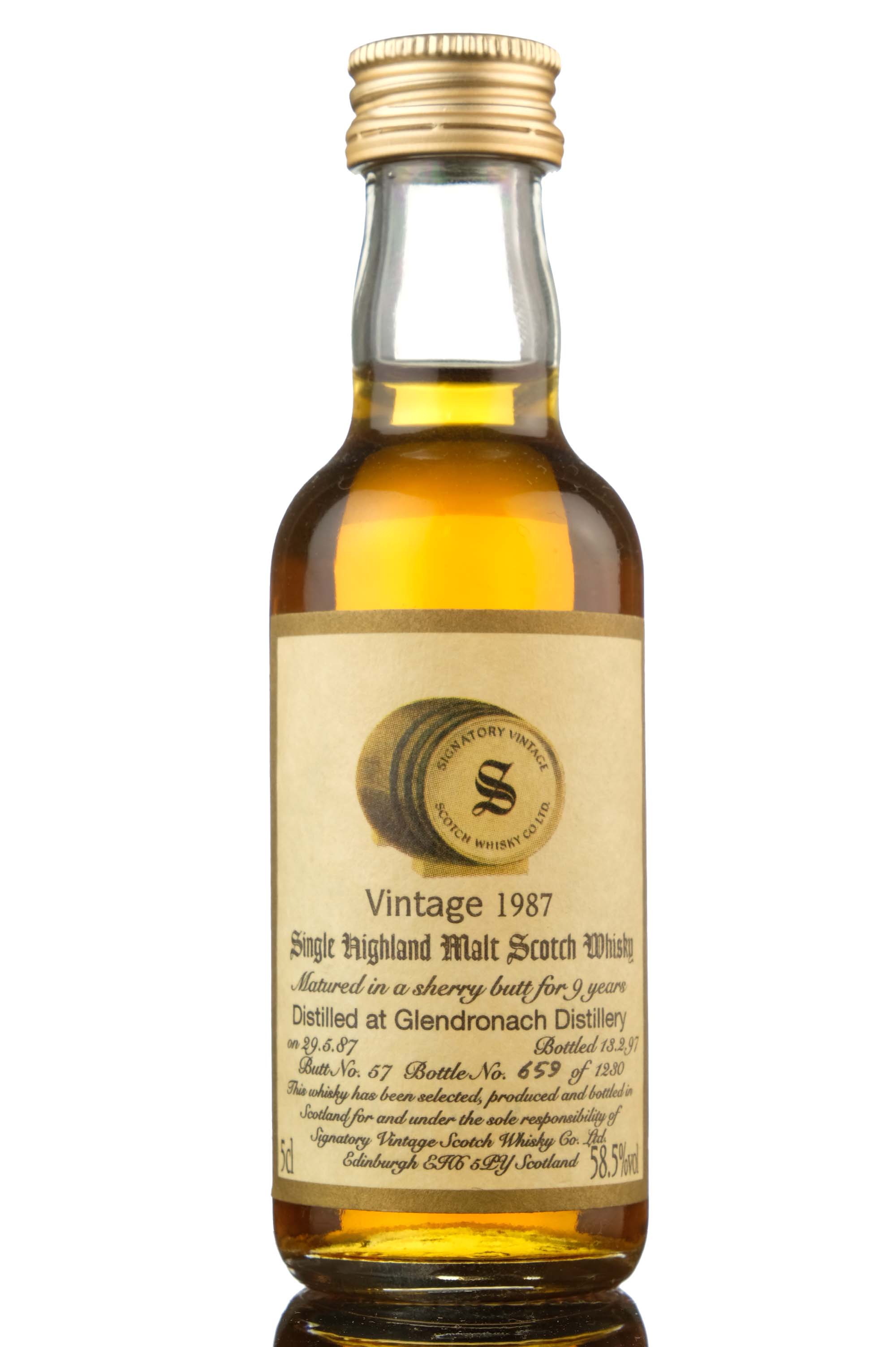 Glendronach 1987-1997 - 9 Year Old - Signatory Vintage - Single Cask 57 - Miniature