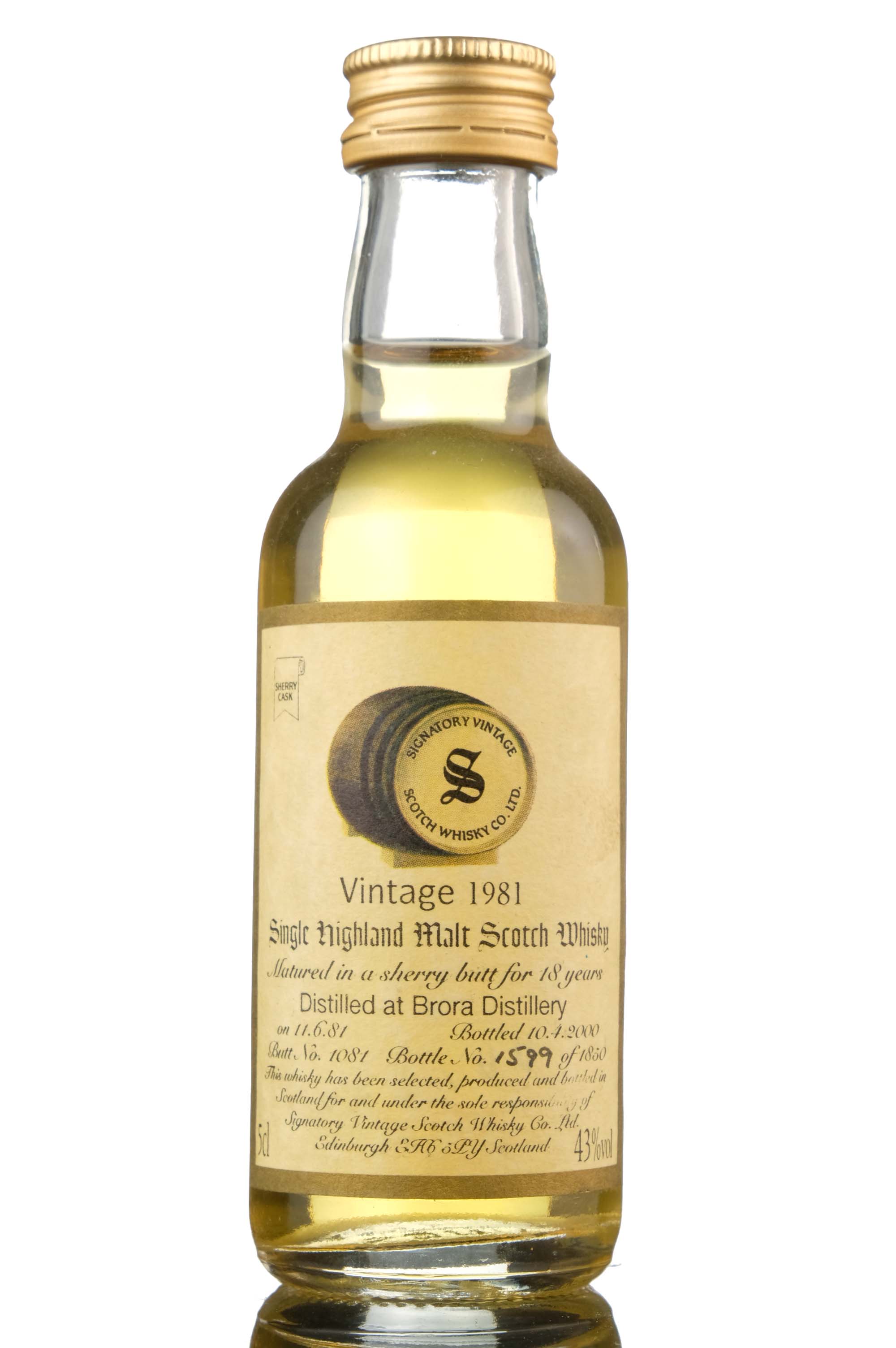 Brora 1981-2000 - 18 Year Old - Signatory Vintage - Single Cask 1081 - Miniature