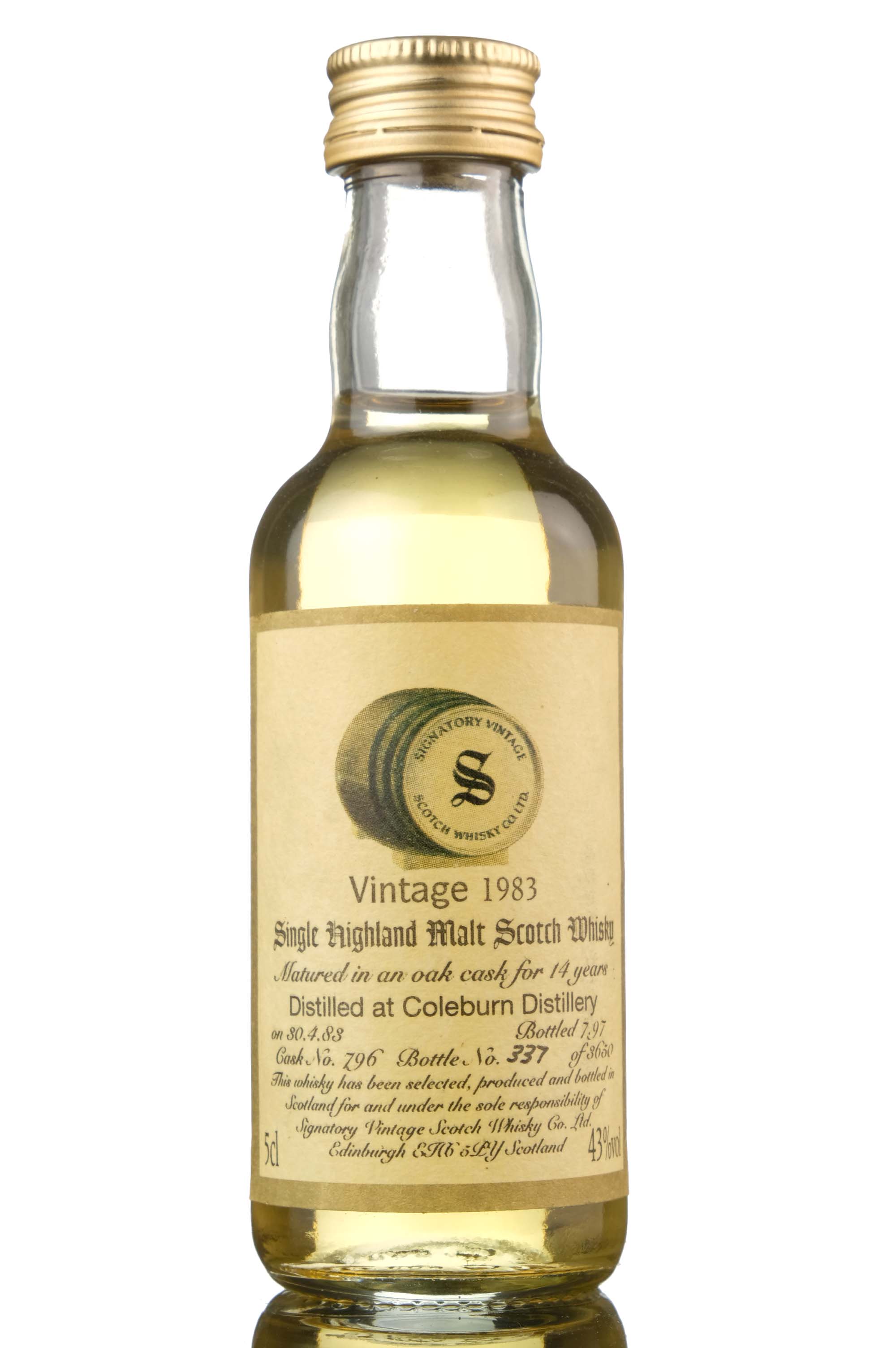 Coleburn 1983-1997 - 14 Year Old - Signatory Vintage - Single Cask 796 - Miniature