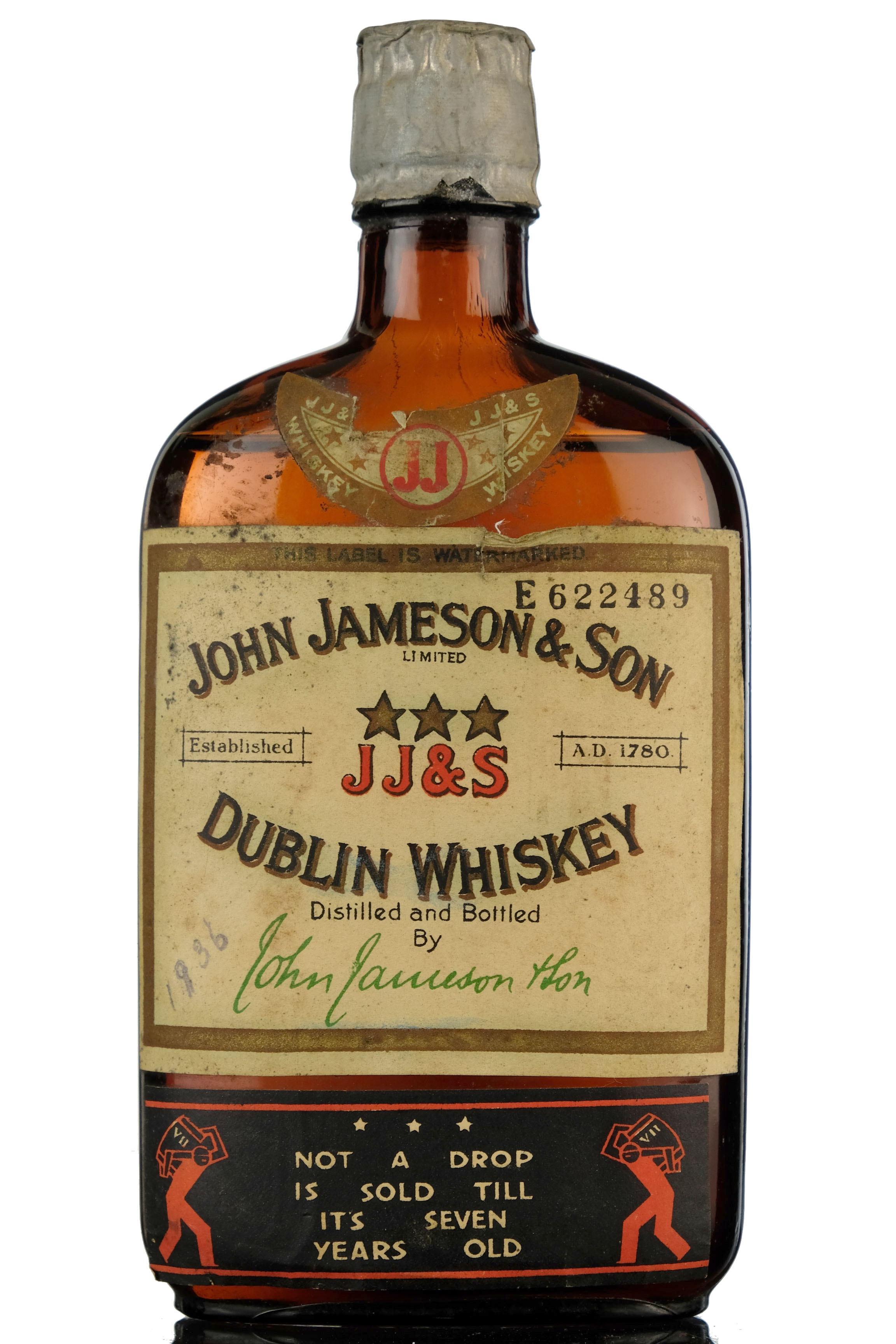 Jameson 7 Irish Whiskey 1950s Half Bottle