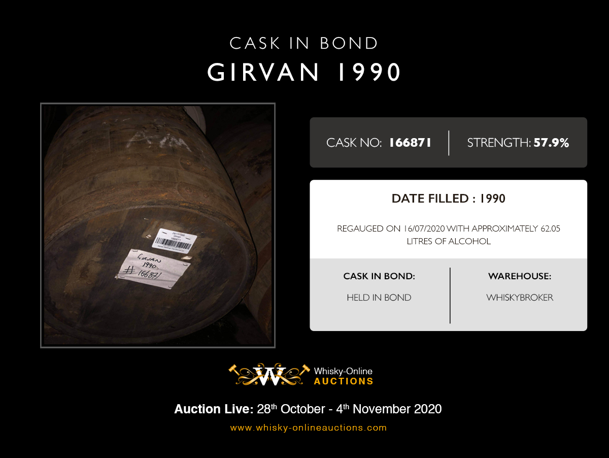 1 Barrel Of Girvan 1990 - Cask 166871 - Held In Bond