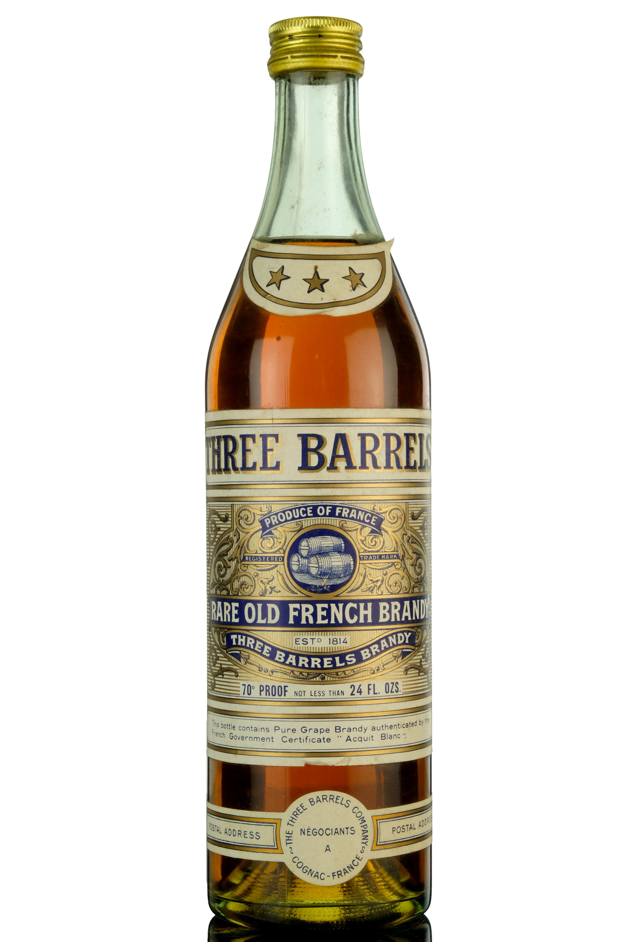 Three Barrels 3 Star Brandy - 1970s