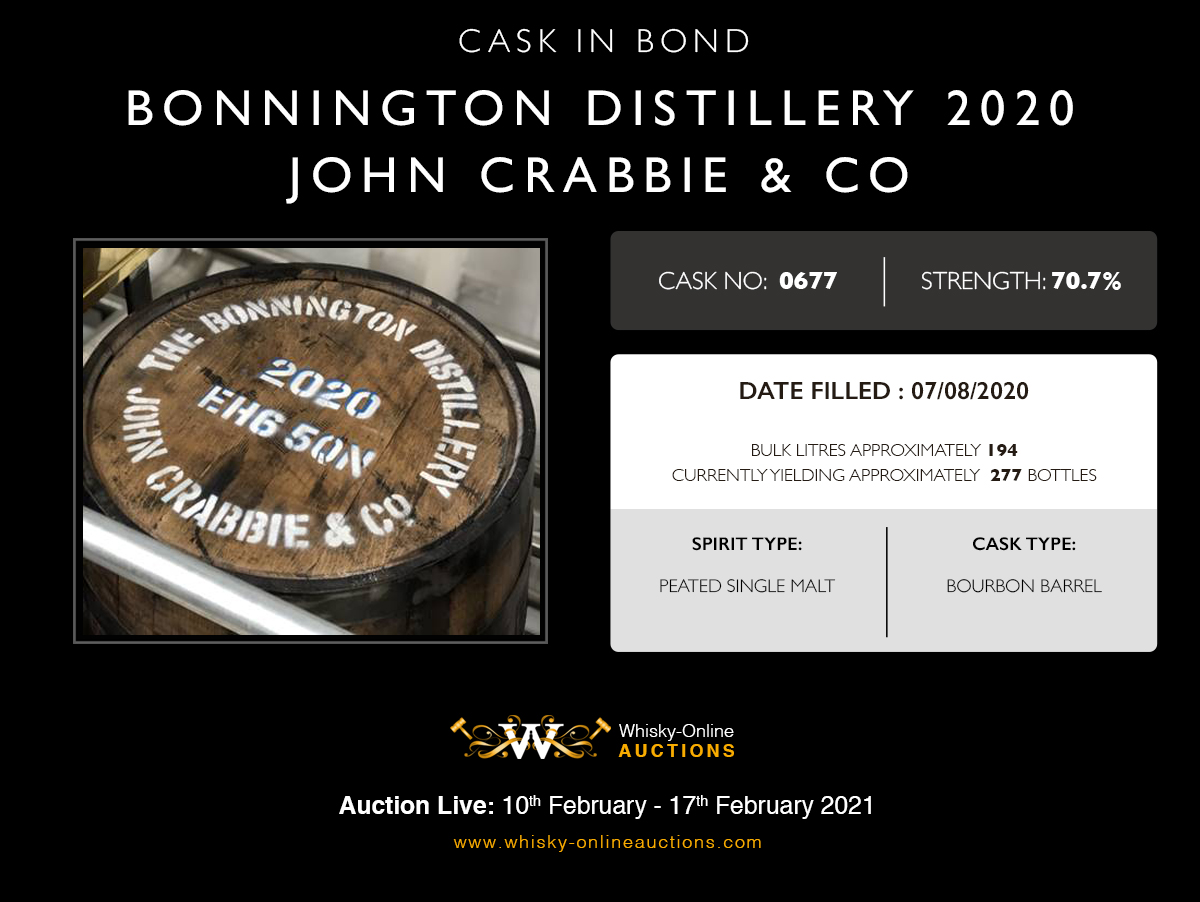 1 Bourbon Barrel Of Bonnington 2020 Of Peated Single Malt - Cask 0677 - Held In Bond