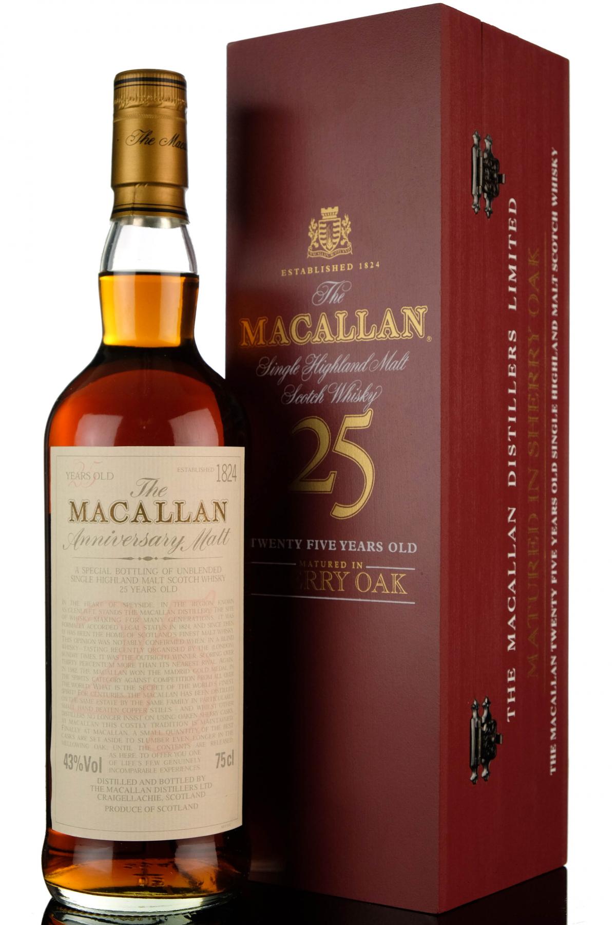 Macallan 25 Year Old Anniversary Malt -Early 2000s