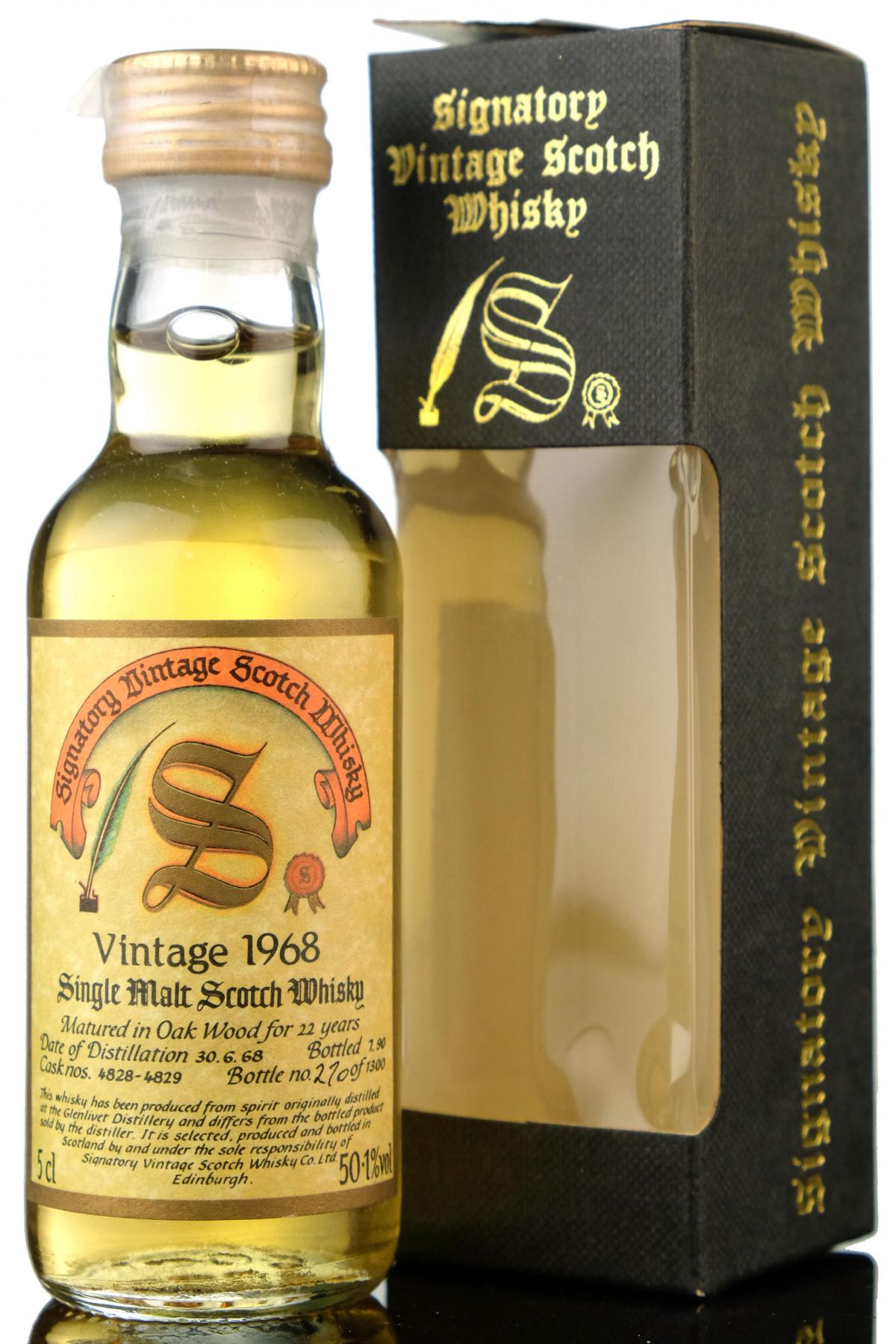Glenlivet 1968-1990 - 22 Year Old - Signatory Vintage Miniature